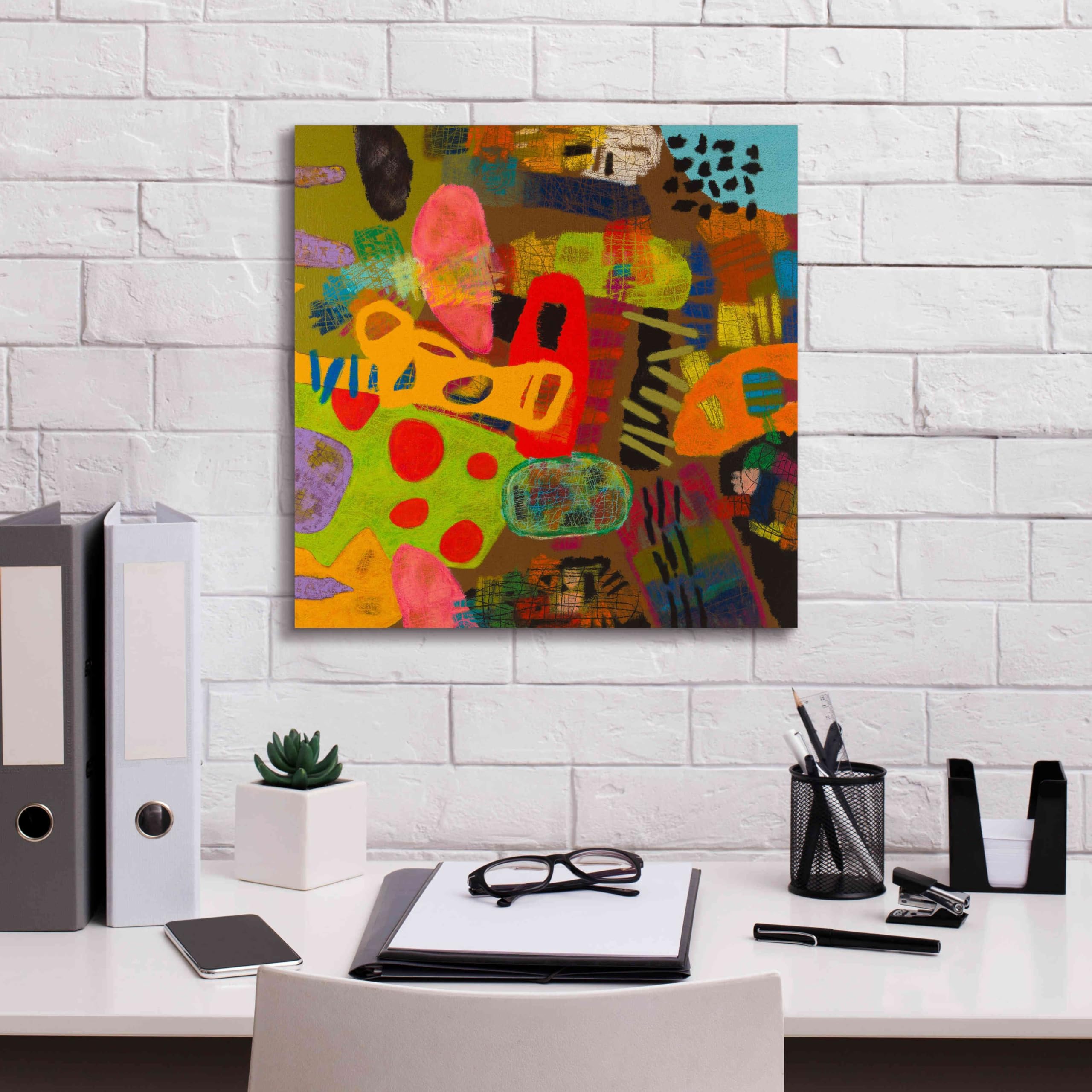 Epic Graffiti 'Conversations in the Abstract 19' by Downs - Premium Giclee Canvas Wall Art Print 18x18 Inches - Modern Abstract Graffiti Painting for Living Room, Bedroom & Office Decor