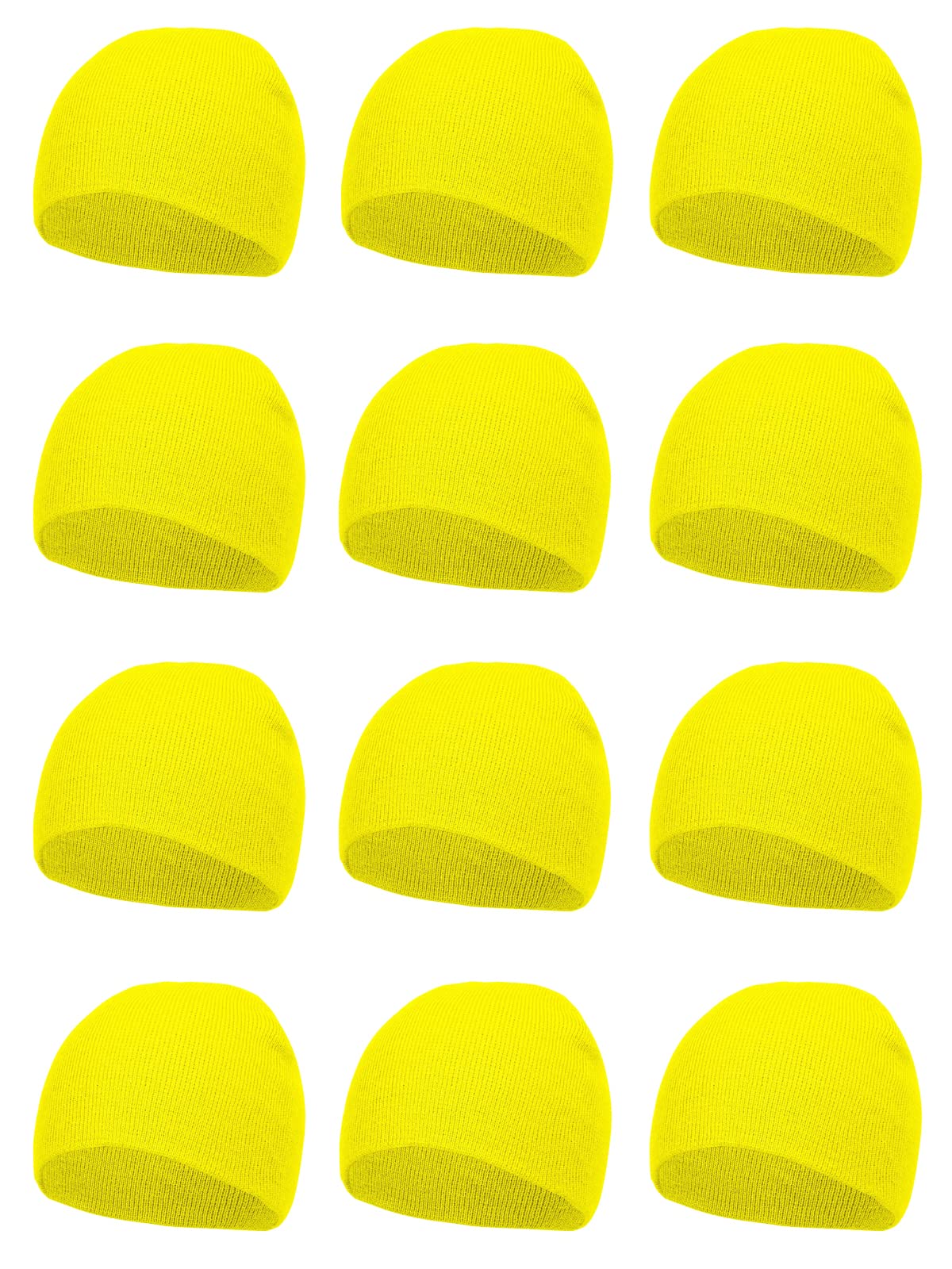 TOP HEADWEAR 12-Pack Short Skull Cap Cuffless Beanies for Men & Women - Soft Stretchy Winter Hats for Running, Hiking, and Outdoor Activities