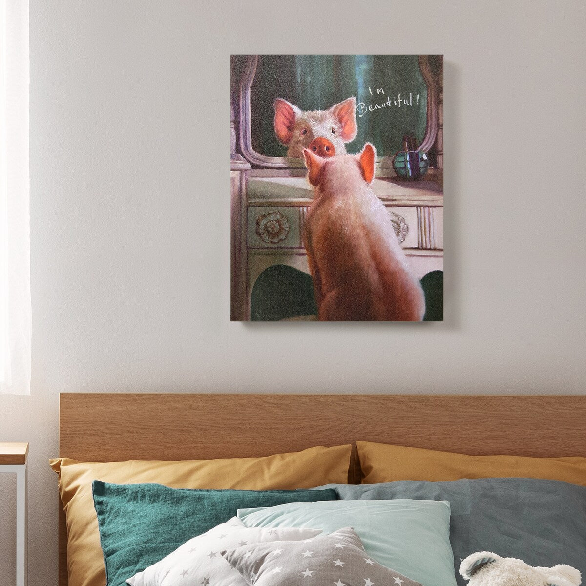 Affirmation III Pig Wall Art - Modern Graphic Print on Wrapped Canvas - Perfect for Farmhouse Decor, Nursery, or Living Room Wall