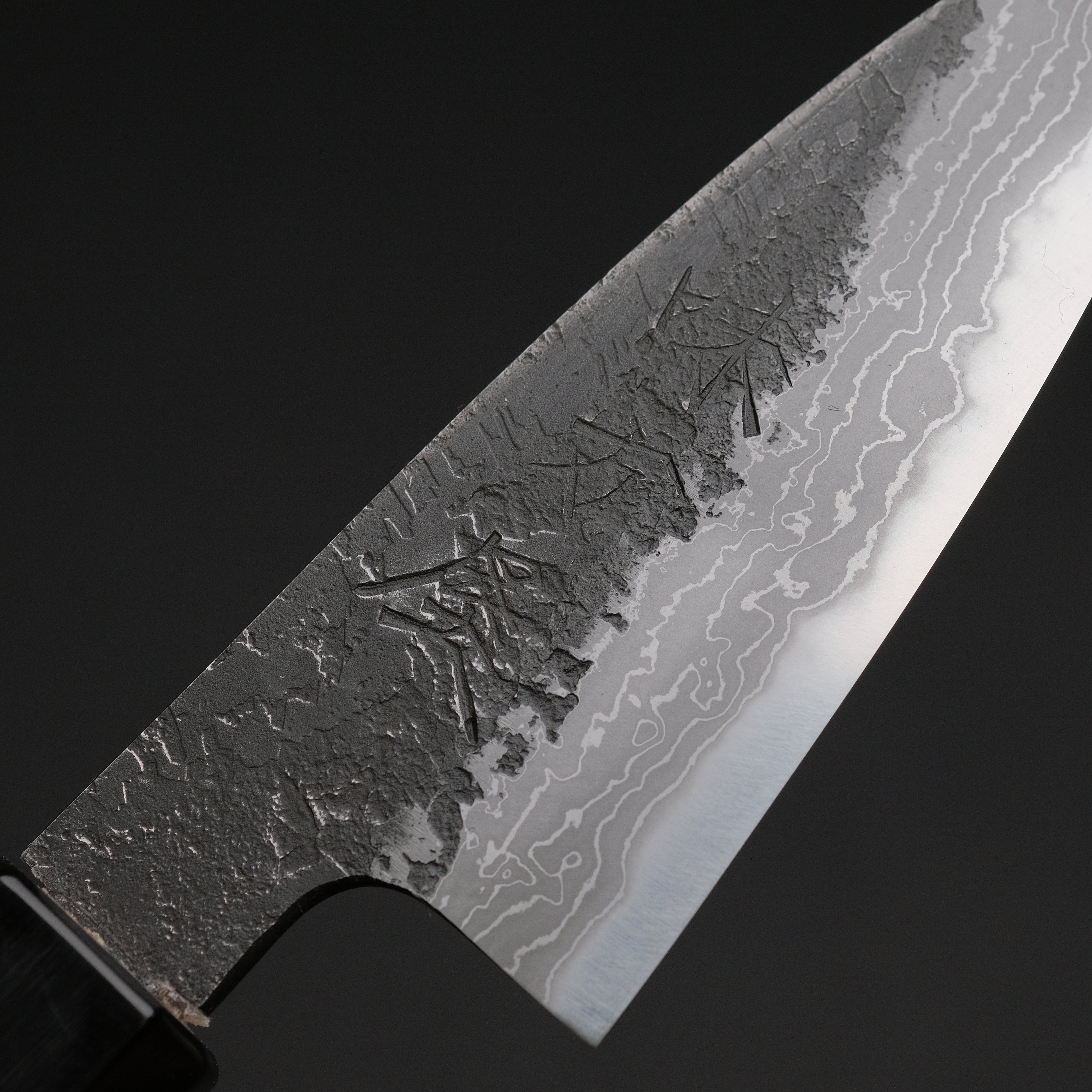 Ajikataya White #2 Nashiji Damascus Petty Knife 85mm - Olive Wood & Buffalo Horn Handle - Perfect for Slicing, Peeling & Precision Kitchen Tasks