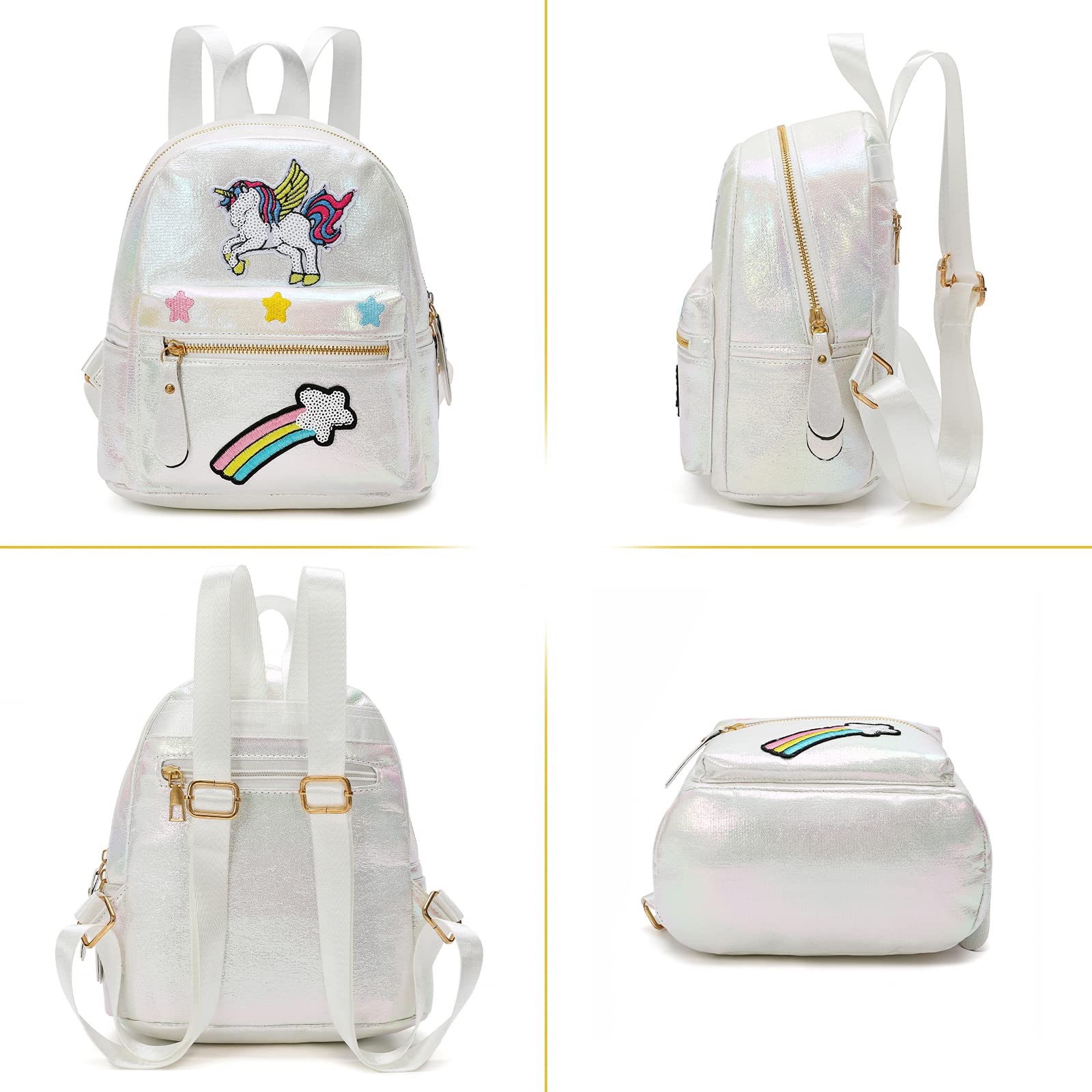 Unicorn Mini Leather Backpack for Girls - Cute White Small Purse for School, Travel & Everyday Use | Durable Kids Shoulder Bag