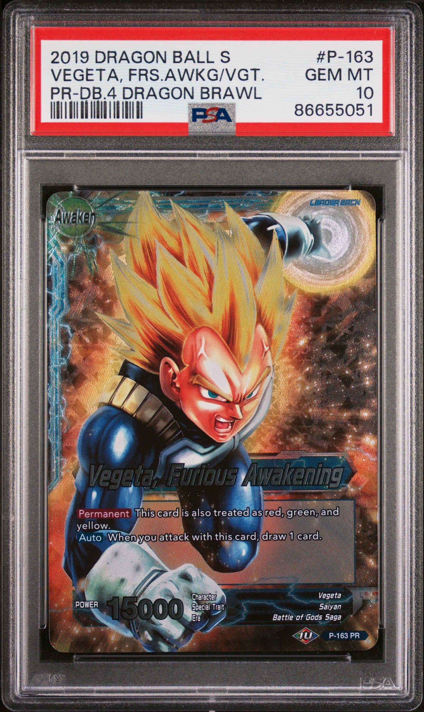 2019 Dragon Ball Super 4 Dragon Brawl Vegeta FRS Awakening #P163 PSA 10 Graded Card - Perfect for Collectors, Display & Anime Fans