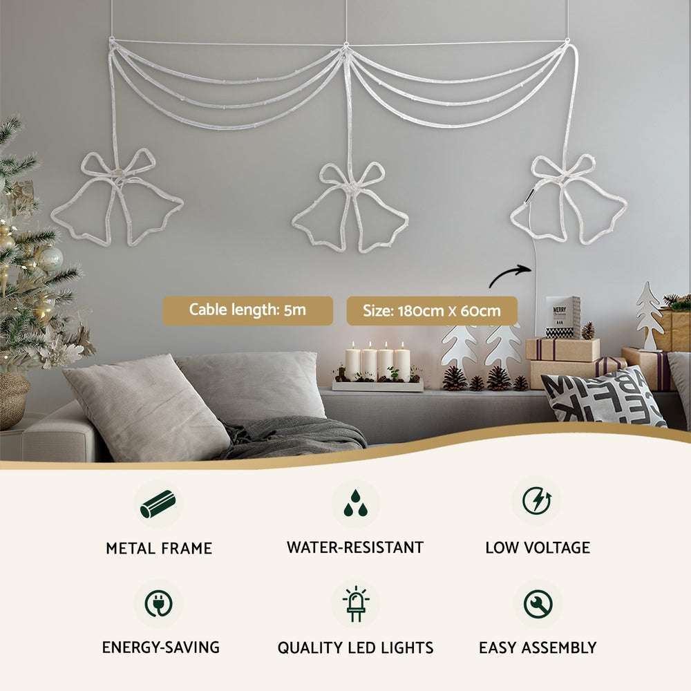 1.8M Christmas Lights - 288 LED Bell Motif Holiday Decorations for Indoor/Outdoor Use | Perfect for Xmas Tree, Home, Yard & Party Decor
