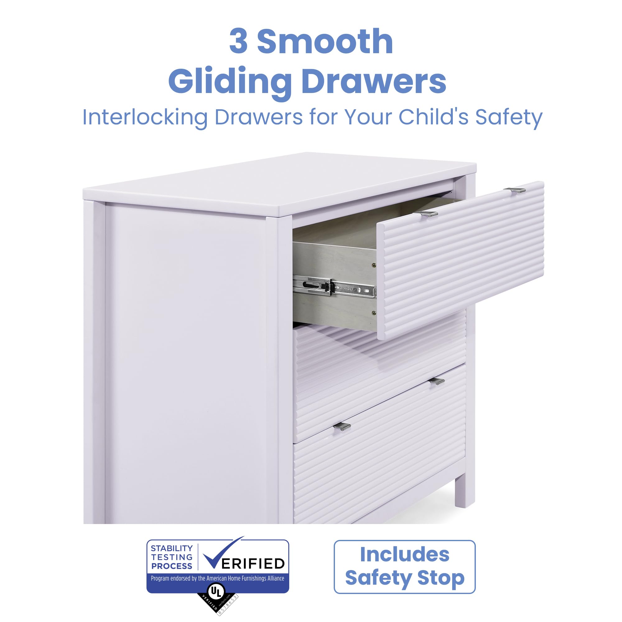 Delta Children Cassie 3-Drawer Dresser with Changing Table Top & Safety Interlocking Drawers - Nursery Storage Solution for Baby Clothes, Diapers & Essentials (Lilac) | Perfect for Newborns & Toddlers Bedroom Organization
