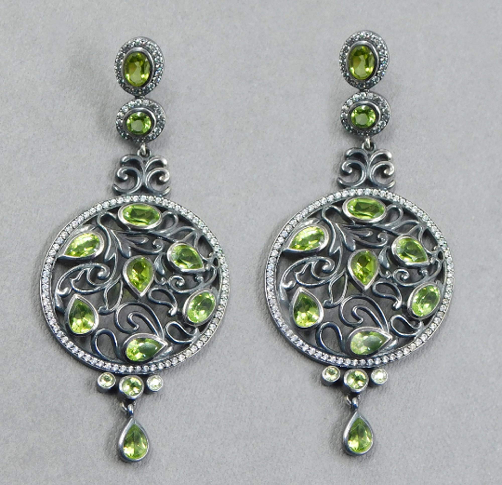 Stunning Vintage Peridot CZ Earrings - Black Rhodium Drop Dangle Jewelry | 925 Sterling Silver Earrings for Women | Perfect Birthday Gift, Anniversary Present & Thanksgiving Gift Idea | Elegant for Parties, Weddings & Special Occasions
