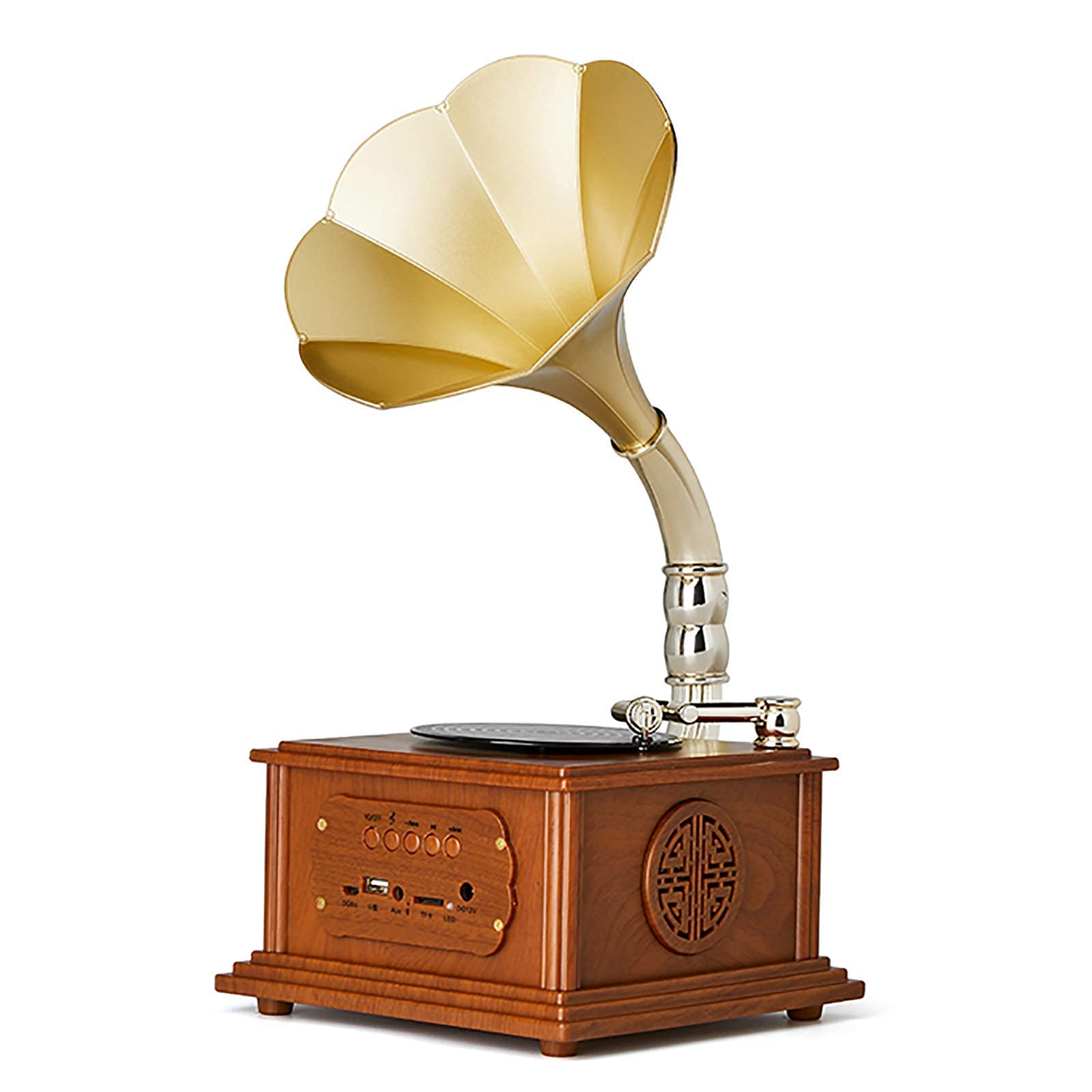 Vintage Bluetooth Vinyl Record Player - Portable 3-Speed Turntable with Built-in Stereo Speakers, Belt Drive, Golden Pink Retro Phonograph | Perfect for Home Decor, Gift Giving & Music Lovers