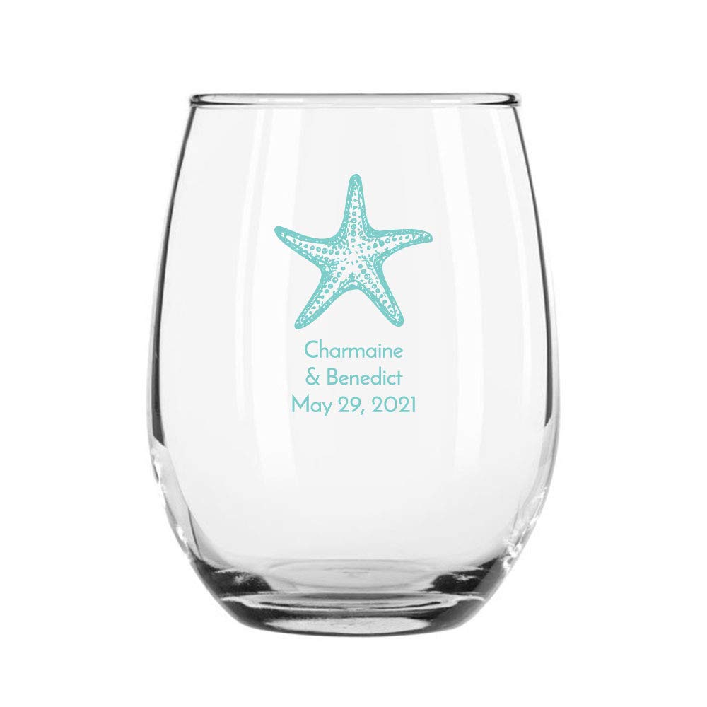 72 Pack Starfish Robin Egg Stemless 9 oz Wine Glasses - Perfect for Beach Weddings, Bridal Showers & Summer Party Decorations