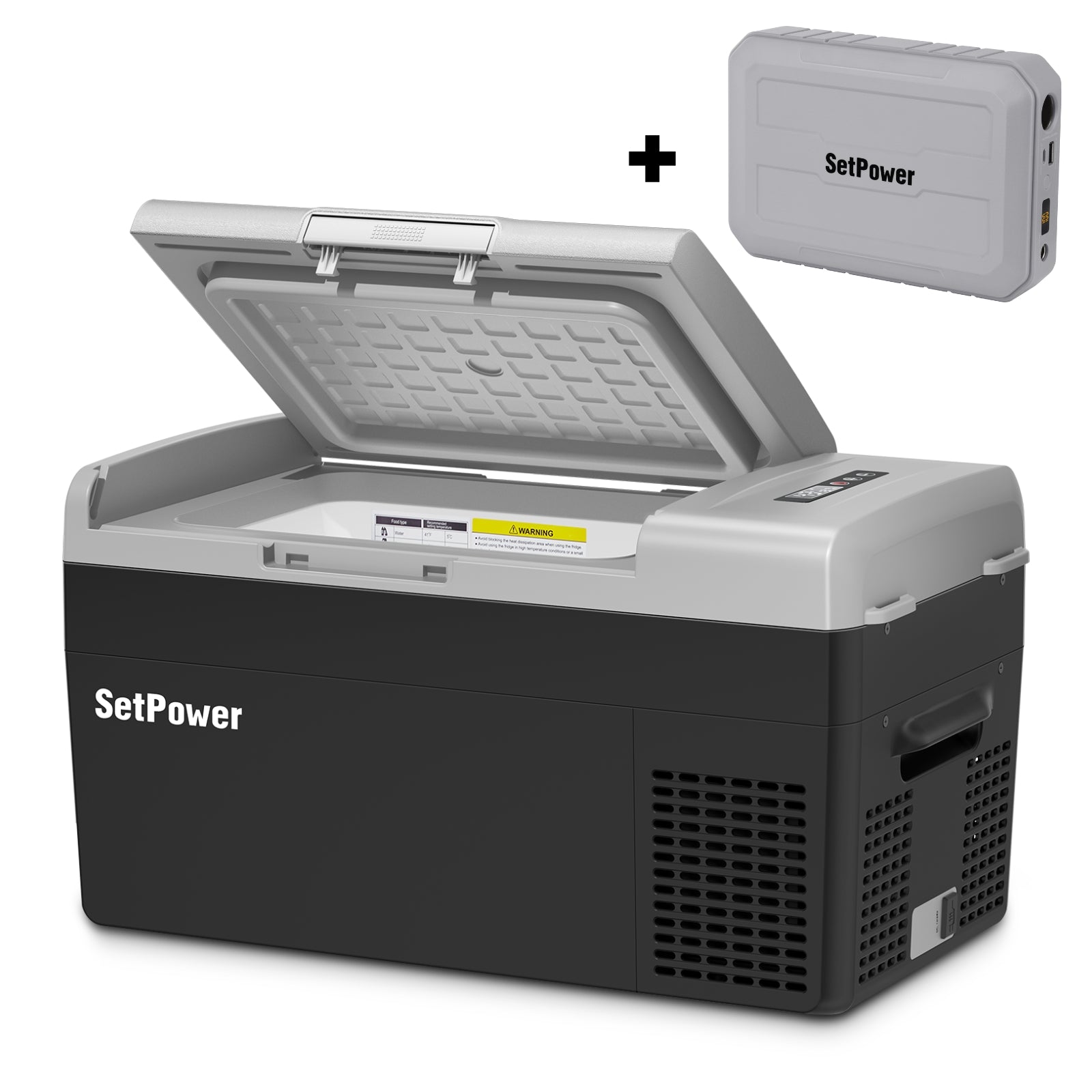 Setpower FC20 12V Portable Electric Car Cooler - 21Qt Mini Fridge for Road Trips, Camping & Outdoor Adventures | Compact Black Design | Keep Drinks & Food Fresh On-The-Go