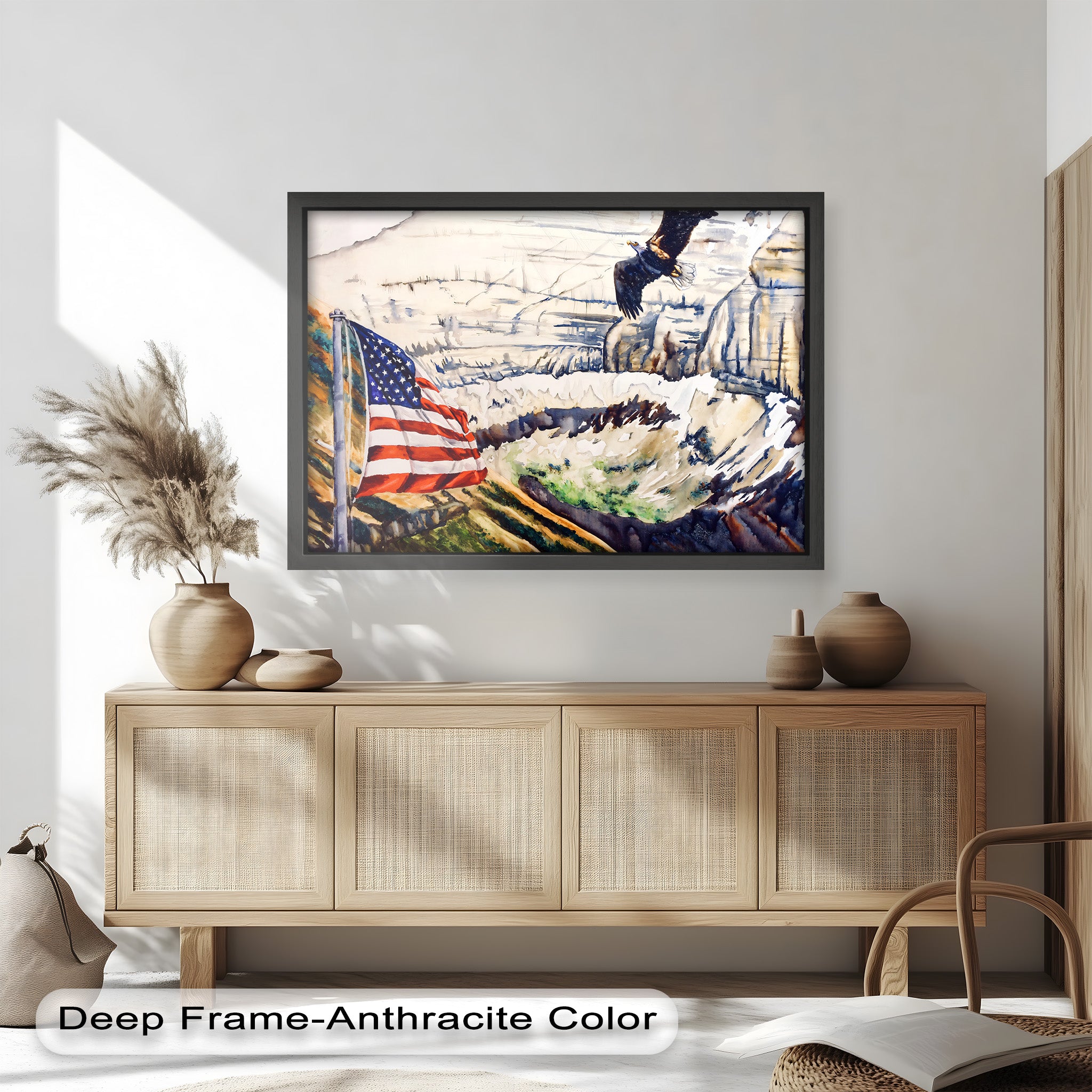 Patriotic Oil Painting of American Flag and Bald Eagle - Perfect for Home Decor, Office Wall Art & Gift for Independence Day