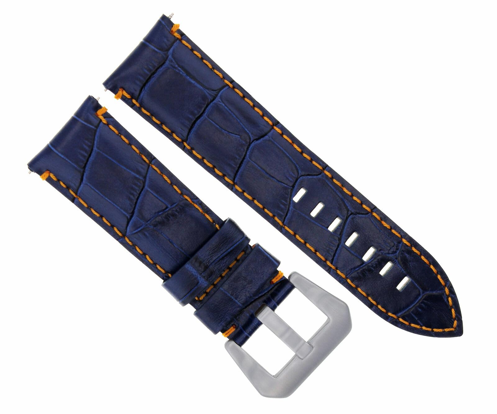 22mm Genuine Leather Watch Band Strap for Breitling Navitimer & Colt - Blue with Orange Stitching - Durable Replacement Watch Strap for Men's Luxury Watches | Business, Casual & Formal Wear
