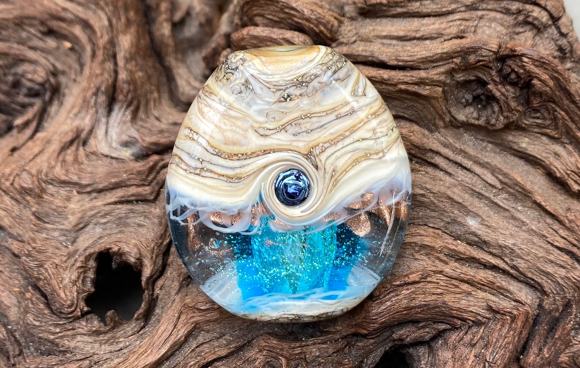 Handmade Aqua Blue Organic Lampwork Glass Focal Bead - SRA Certified for Jewelry Making, DIY Crafts & Beading Projects