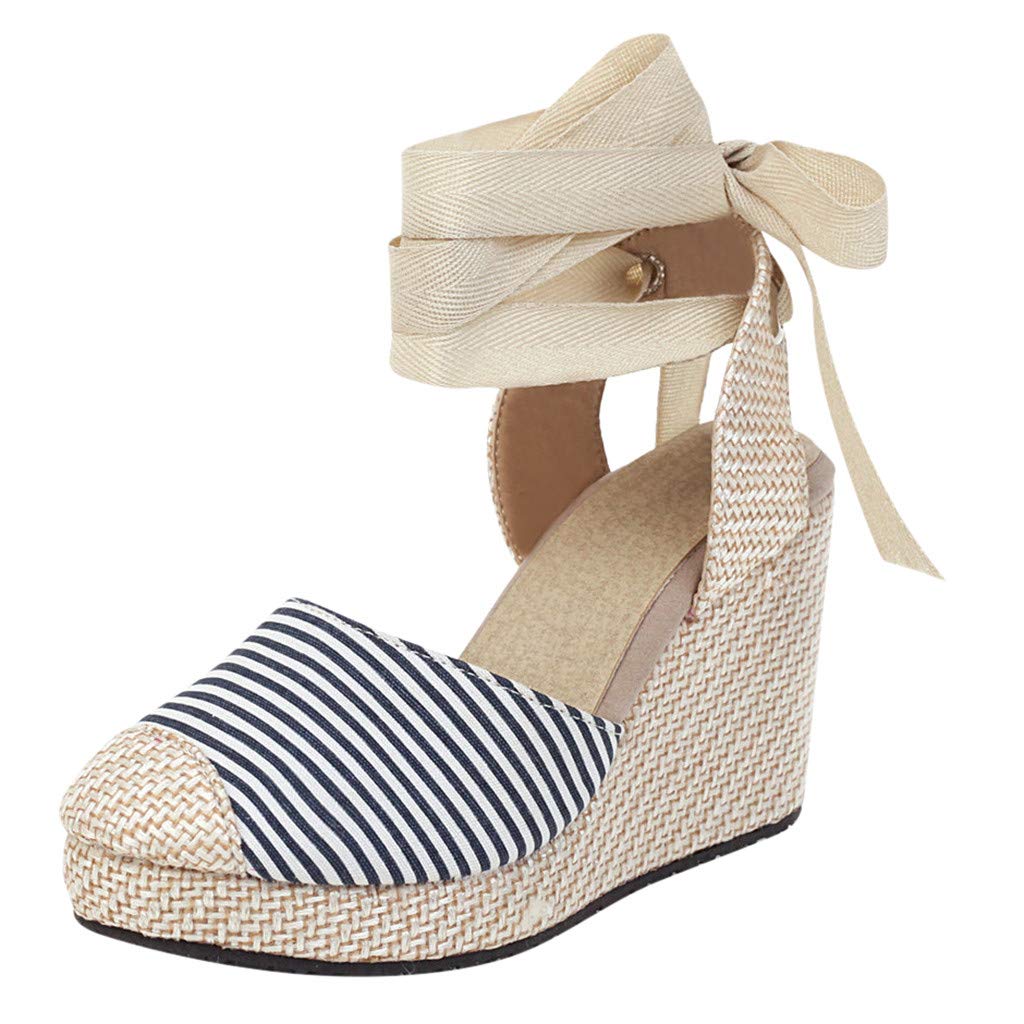 Bohemian Women's Canvas Wedge Sandals - Thick-Soled Ethnic Lace-Up Shoes for Summer | Green Casual Footwear for Beach, Travel & Festival Outfits