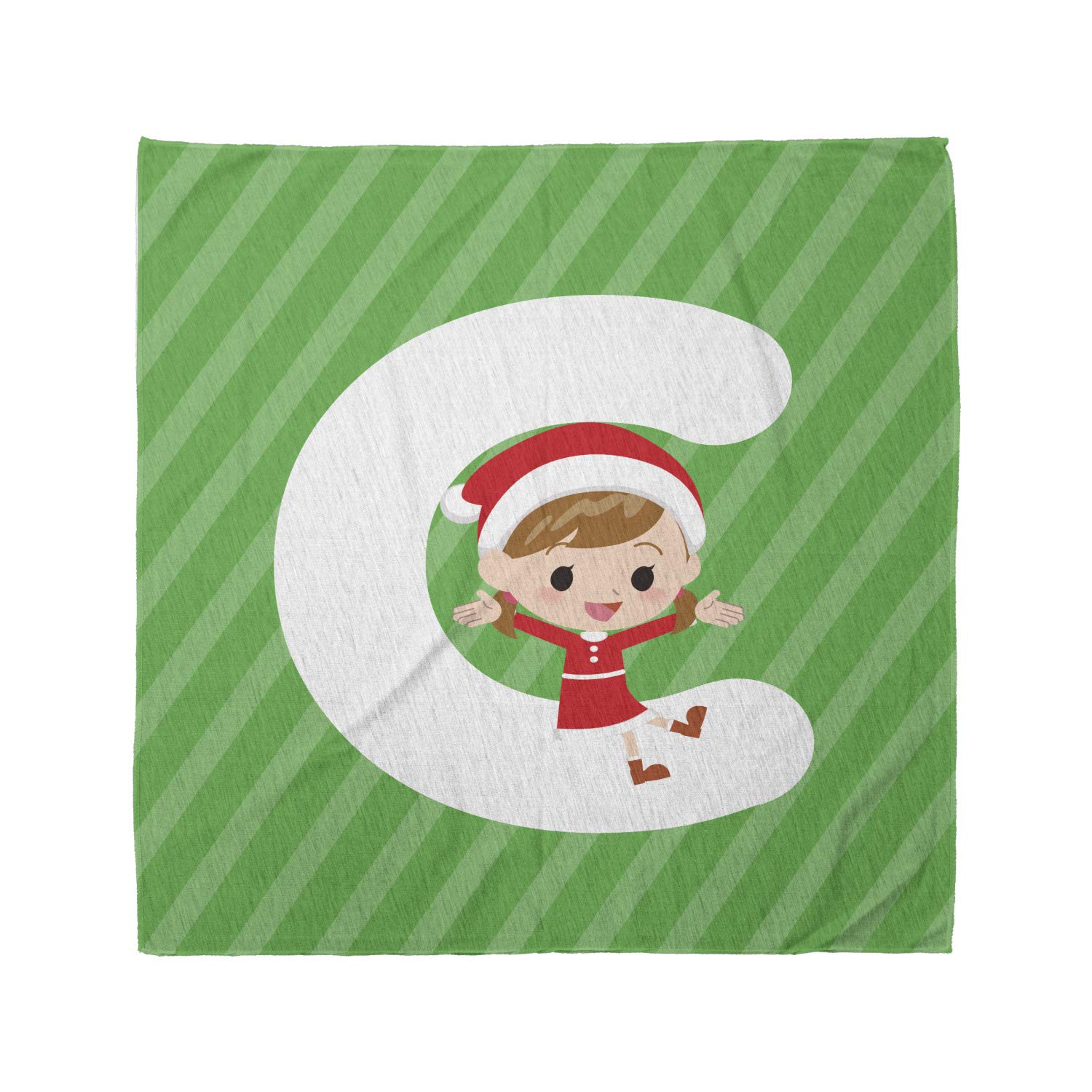 Ambesonne Christmas Alphabet Bandana - Letter C Cartoon Design, Unisex Head Scarf & Neck Tie for Holiday Parties, Gifts & Festive Outfits