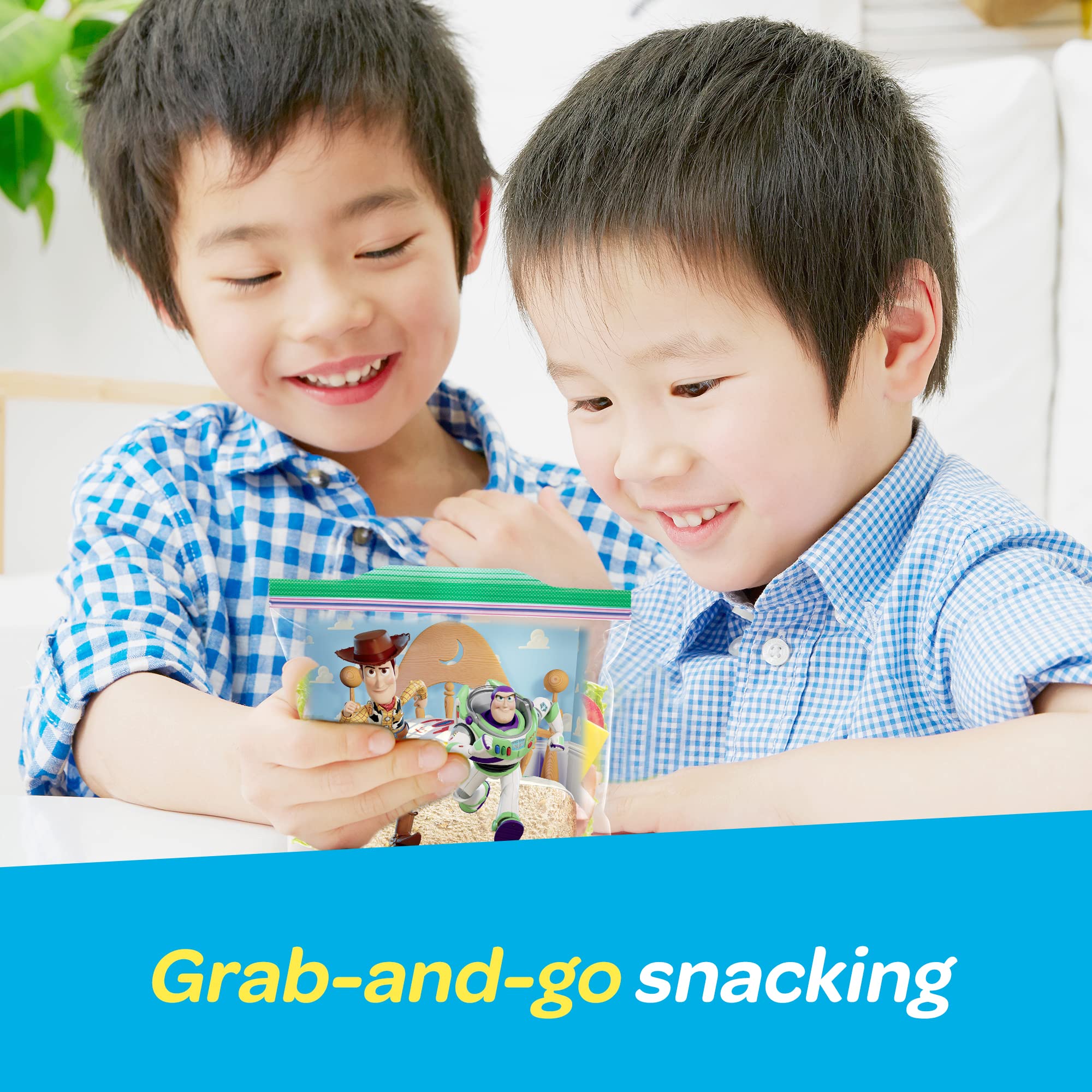 Pixar Themed Ziploc Sandwich Bags - 66 Count Plastic Storage Bags with Grip 'N Seal Technology for Lunches, Snacks & Food Storage - Perfect for School, Work & Picnics