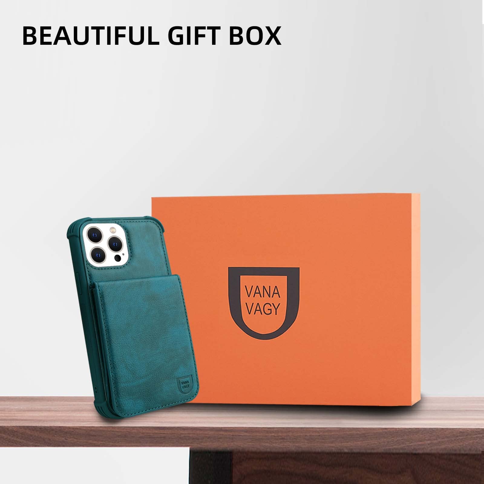VANAVAGY Leather Magnetic Wallet Case for iPhone 13 Pro Max - Flip Folio Cover with Credit Card Holder & Coin Pocket (Midnight Green) | Compatible for Women & Men | Perfect for Business, Travel & Daily Use