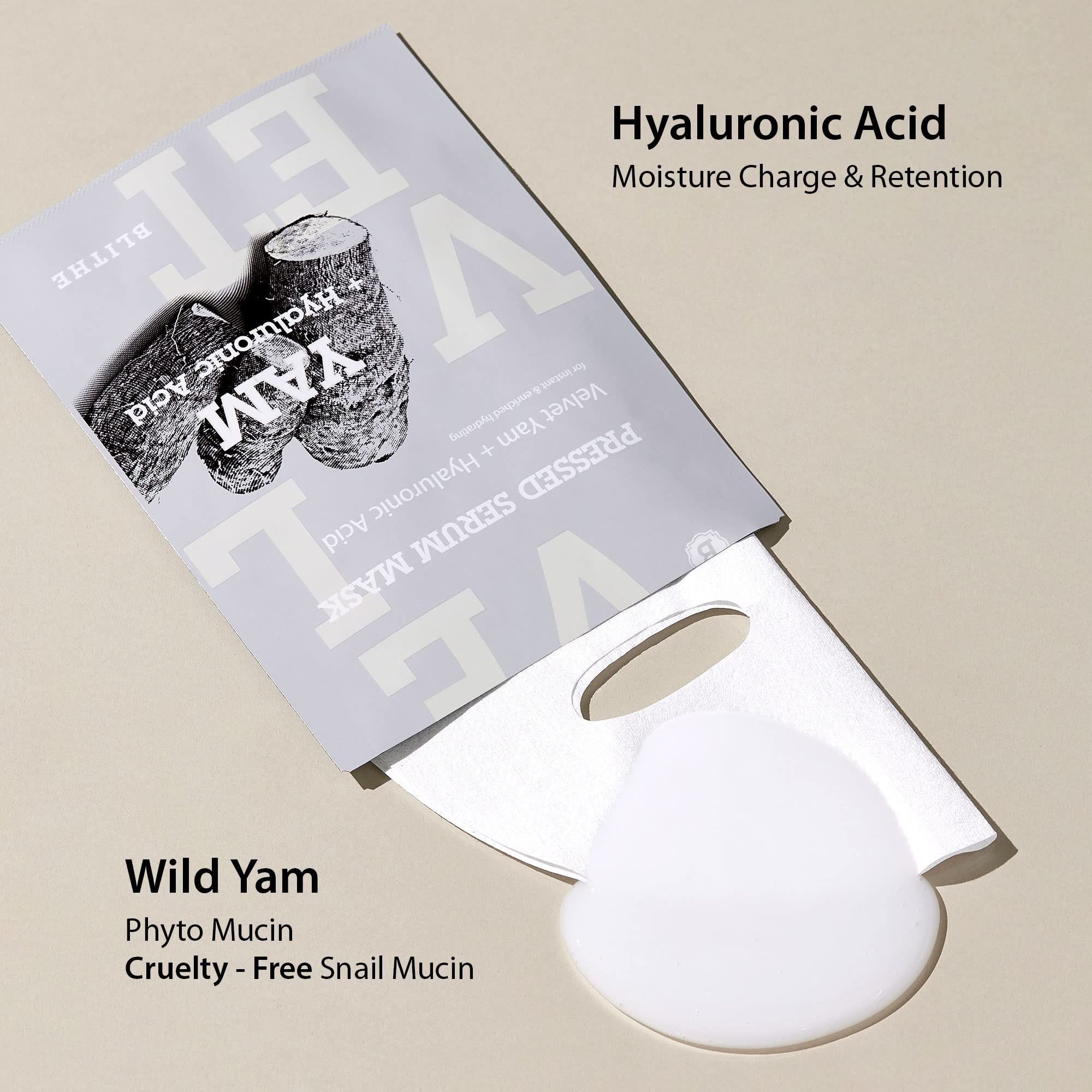 BLITHE Brightening Hydrogel Mask - Korean Sheet Mask with Wild Yam Mucin, Ceramide & Citric Acid for Hydrating & Skin Brightening | Pressed Serum Velvet Yam Mask for Face Care | Pack of 5 | Perfect for Daily Skincare Routine & Glowing Skin