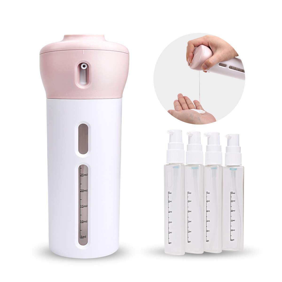 Diyashi 4-in-1 Travel Dispenser Bottle Set - Leak Proof Refillable Cosmetic Containers for Toiletries, Lotion & Liquid - Multi Color Travel Accessories for Vacation, Gym & Airplane Carry On