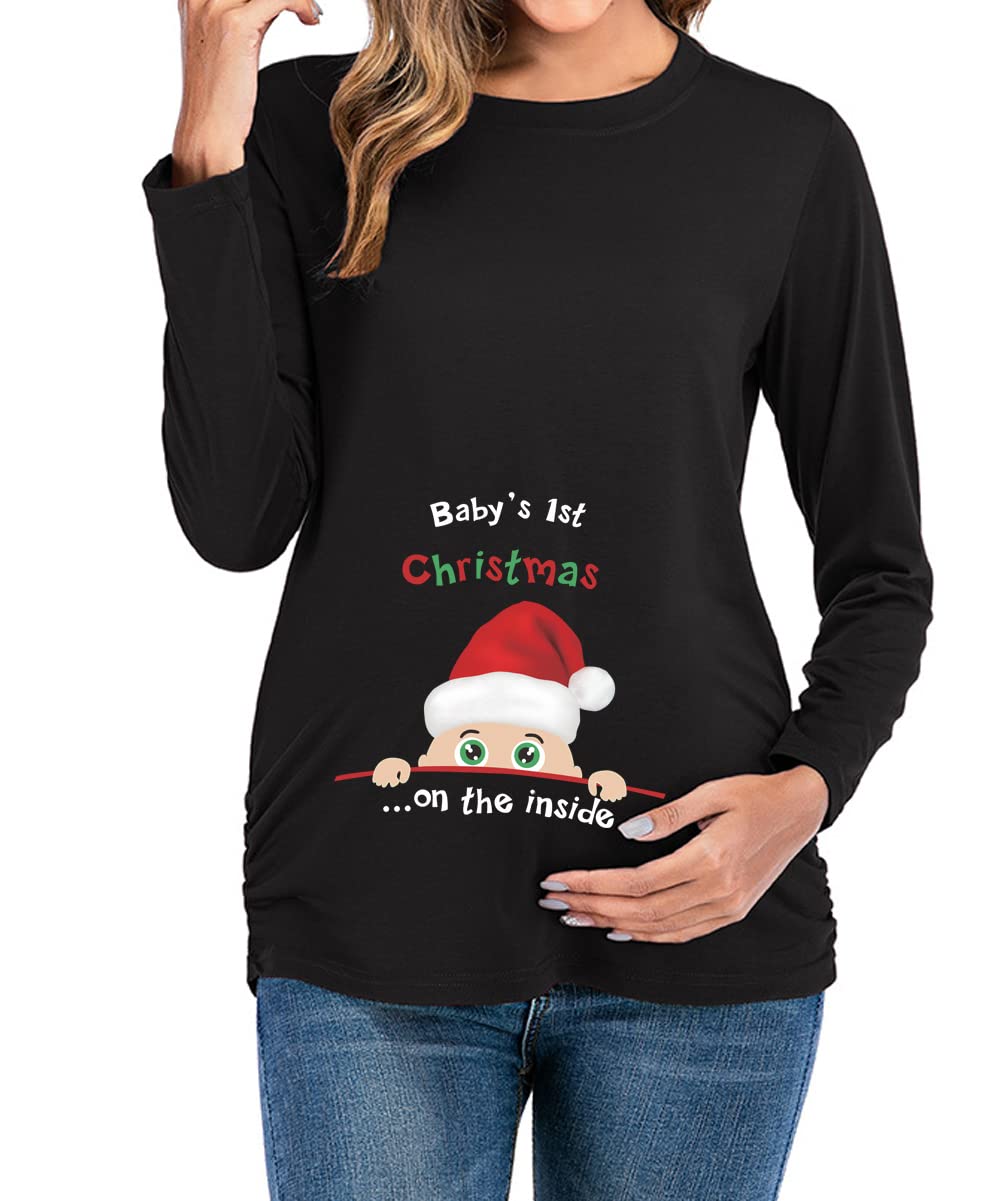 Funny Christmas Pregnancy Announcement T-Shirt for Women - Cute Maternity Tee Top for Holiday Photos & Family Gatherings