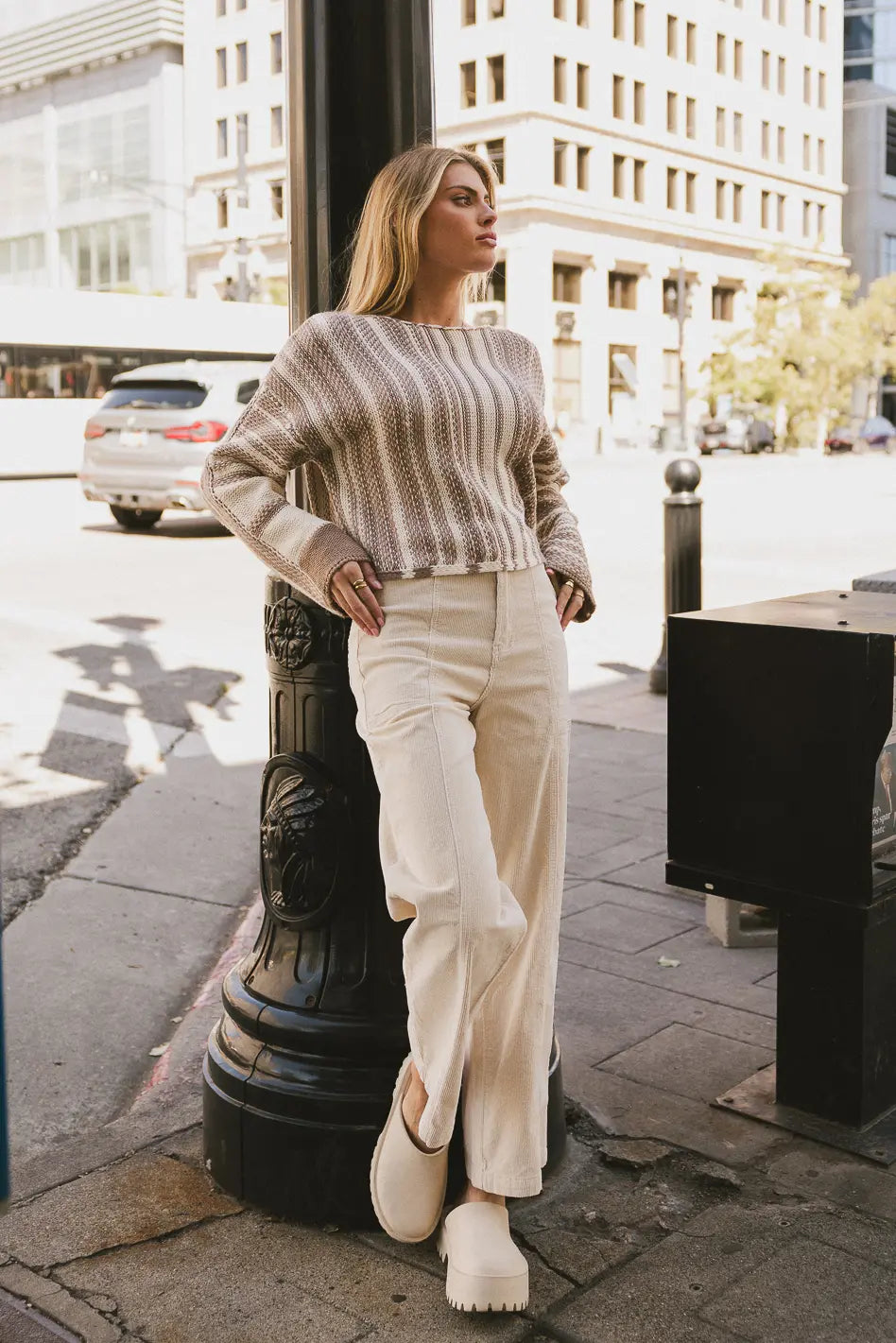 Ariella Women's Corduroy Pants in Ivory - Soft & Comfortable High-Waisted Trousers for Fall & Winter | Perfect for Casual Outfits, Office Wear & Weekend Errands