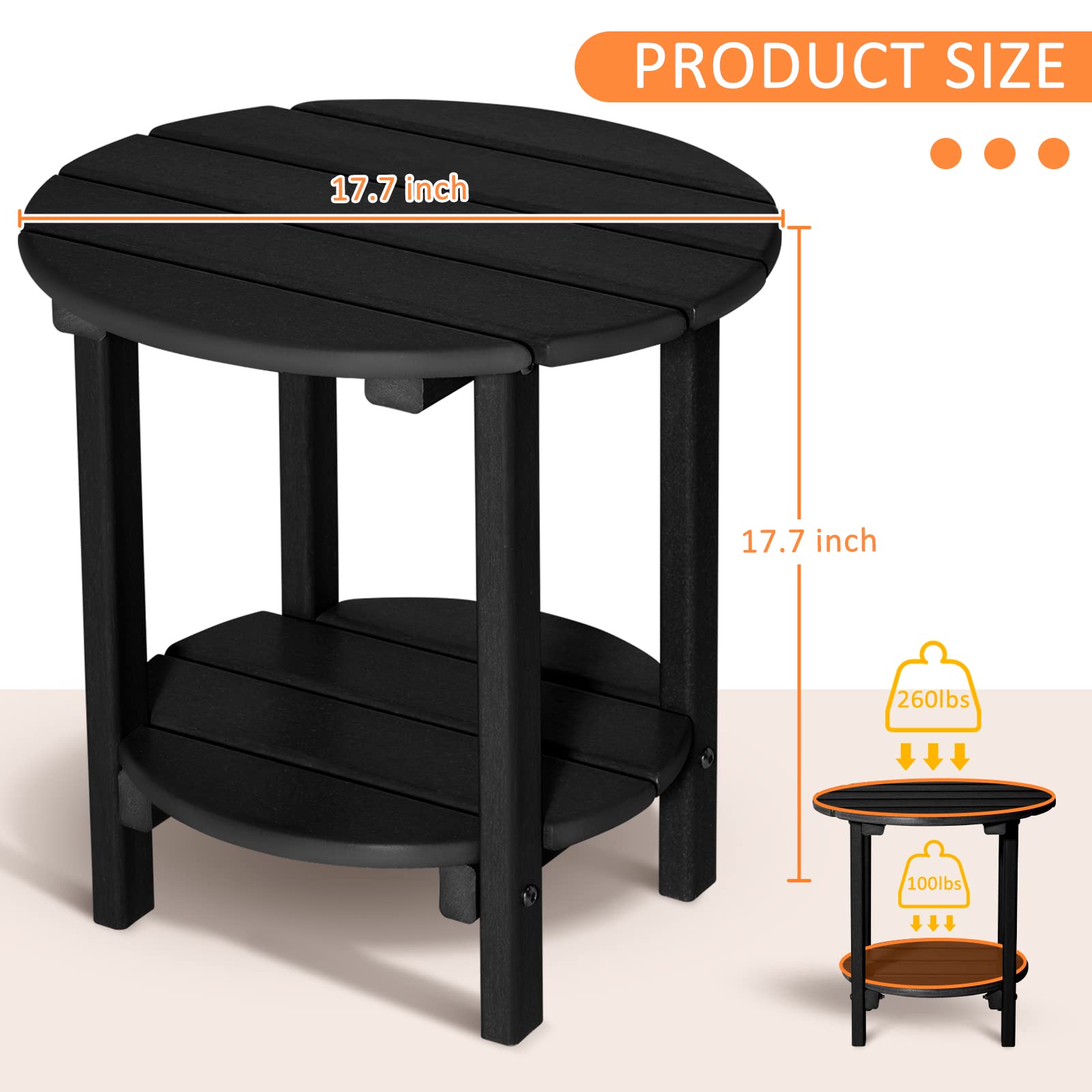 2-Tier Round Outdoor Side Table - Durable HDPE Adirondack Patio Table, Weather Resistant Small End Table for Deck, Garden, Poolside (Black) - Perfect for Outdoor Dining, Lounging & Entertaining