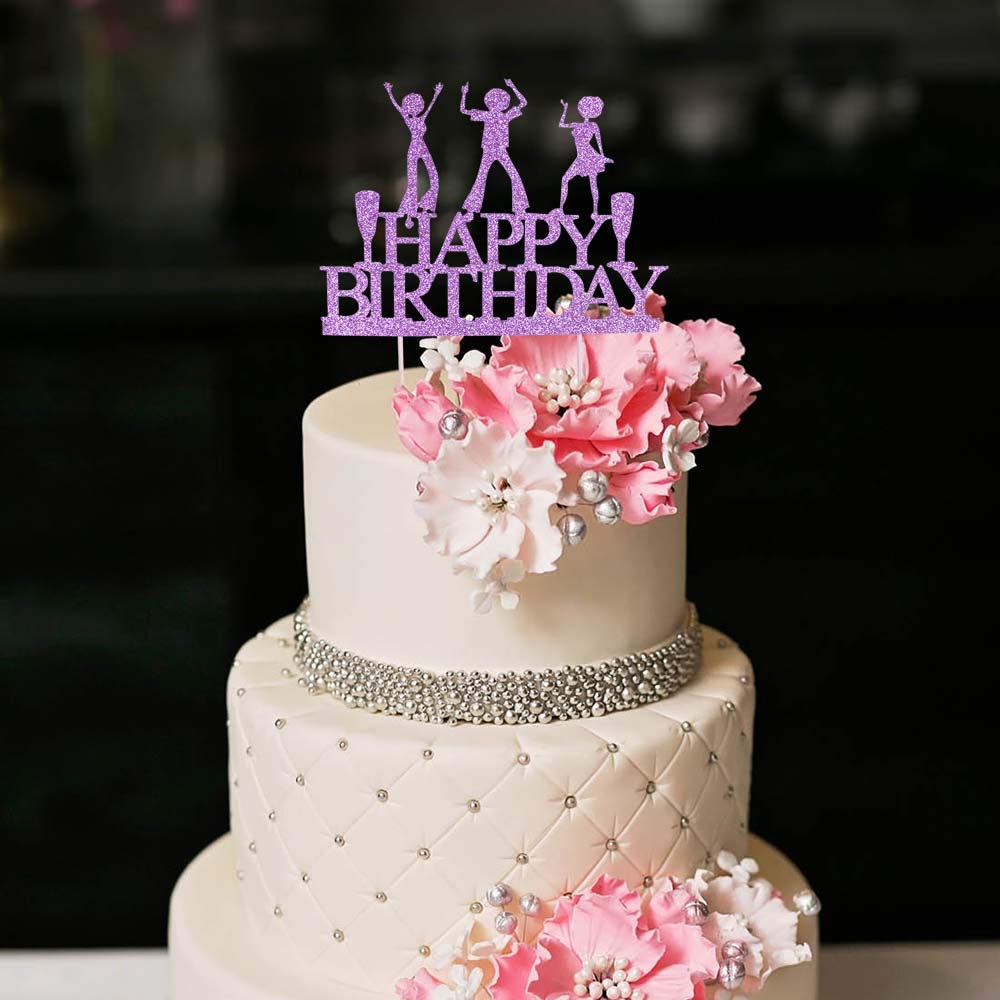 Purple Glitter Happy Birthday Cake Topper | Dance Party Cake Decorations | Birthday Bunting & Party Supplies for Wedding, Baby Shower, Anniversary Celebrations