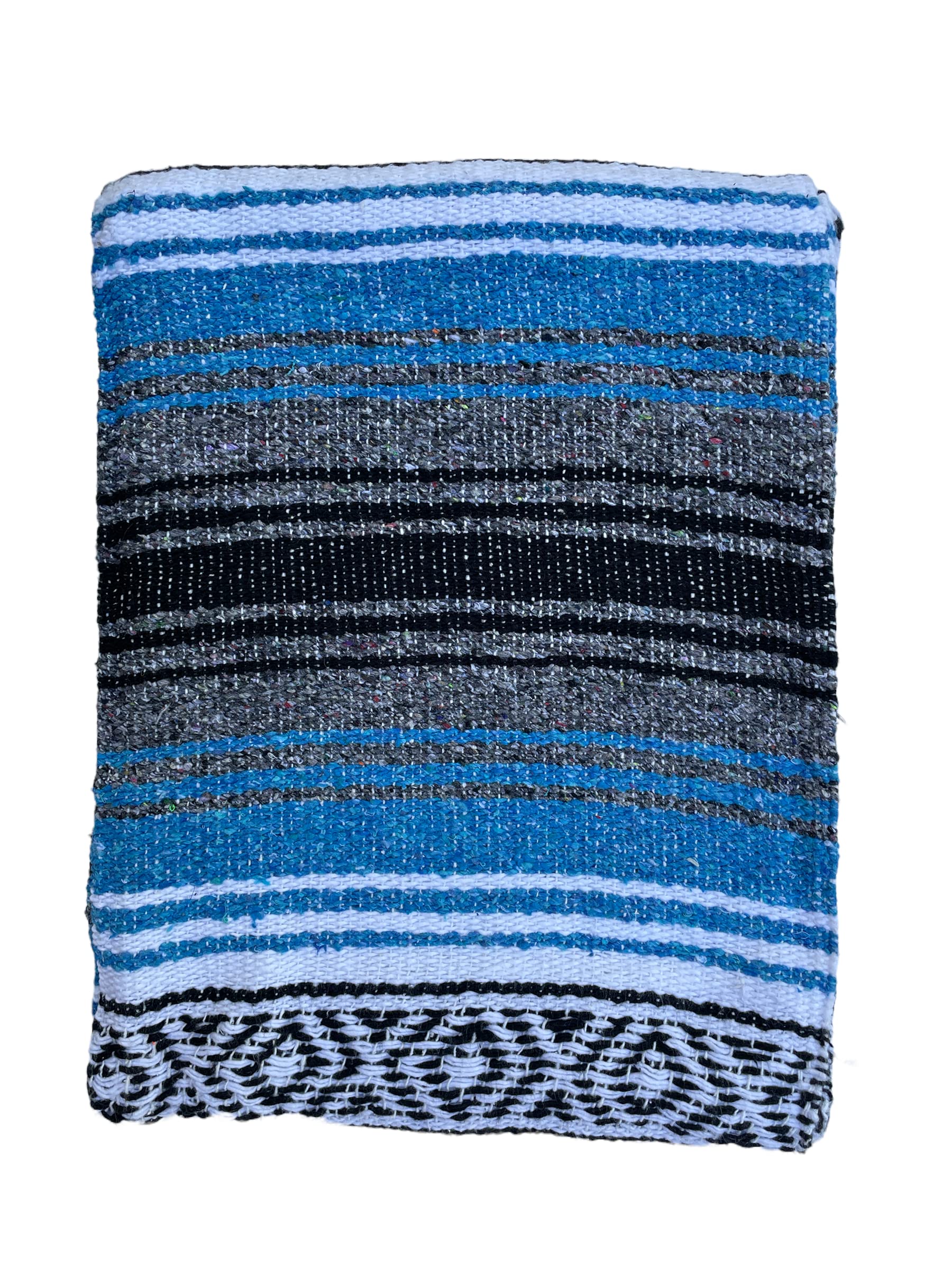 Authentic Mexican Falsa Blanket - Soft Yoga, Beach, Camping, Picnic & Car Blanket - Cozy Home Throw for Outdoor & Indoor Use (Blue/Gray/White) - Perfect for Lounging, Travel & Decor