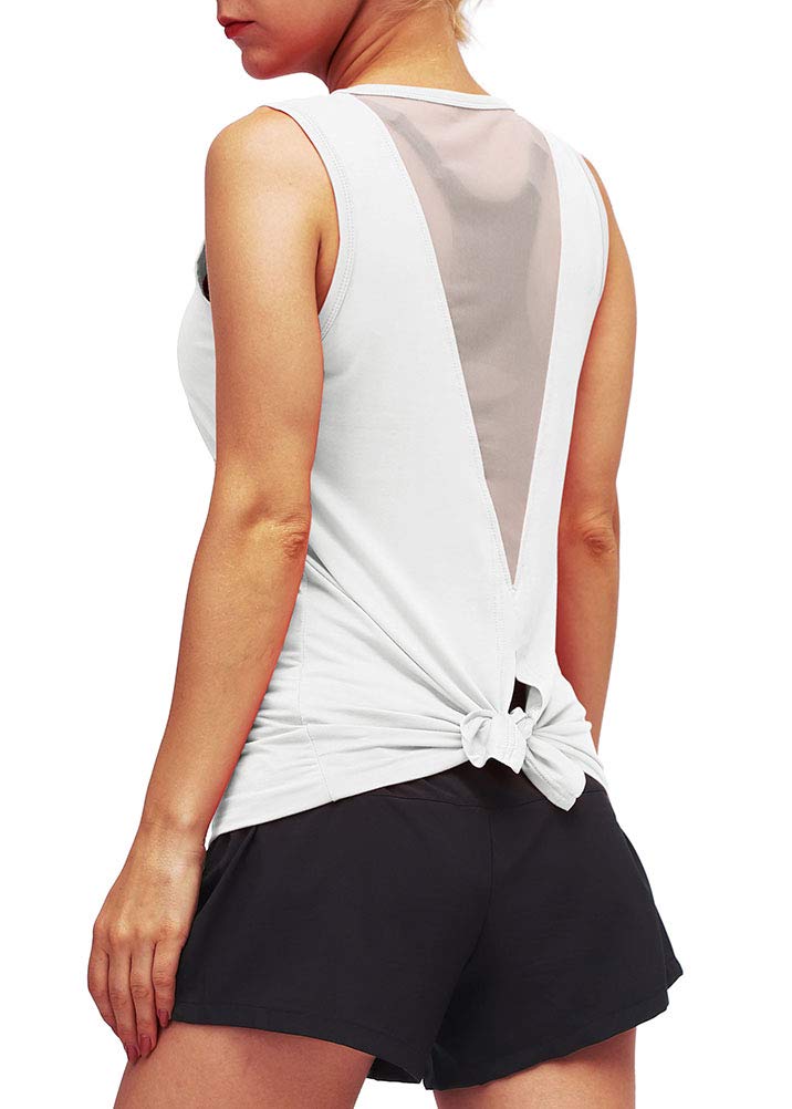 MIppo Women's Workout Tops - Gym Shirts & Tie Back Tank Tops with V-Shape Back - Perfect for Yoga, Running & Fitness Training