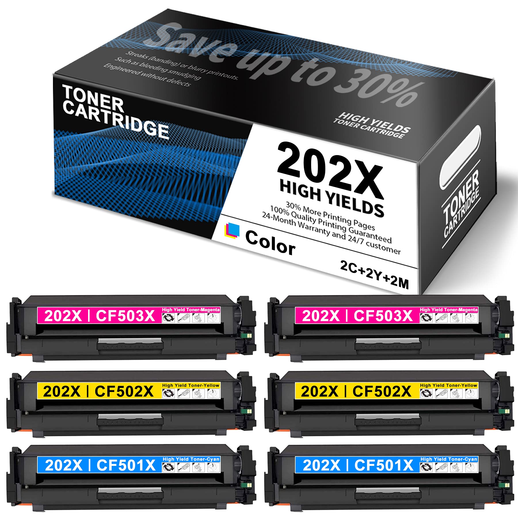 6-Pack High Yield Toner Cartridge Replacement for HP CF500X CF501X CF502X CF503X - Compatible with Pro M281fdw M281cdw M254dw M254dn M254nw M281dw M281 M254 Printers - Perfect for Office & Home Printing Needs
