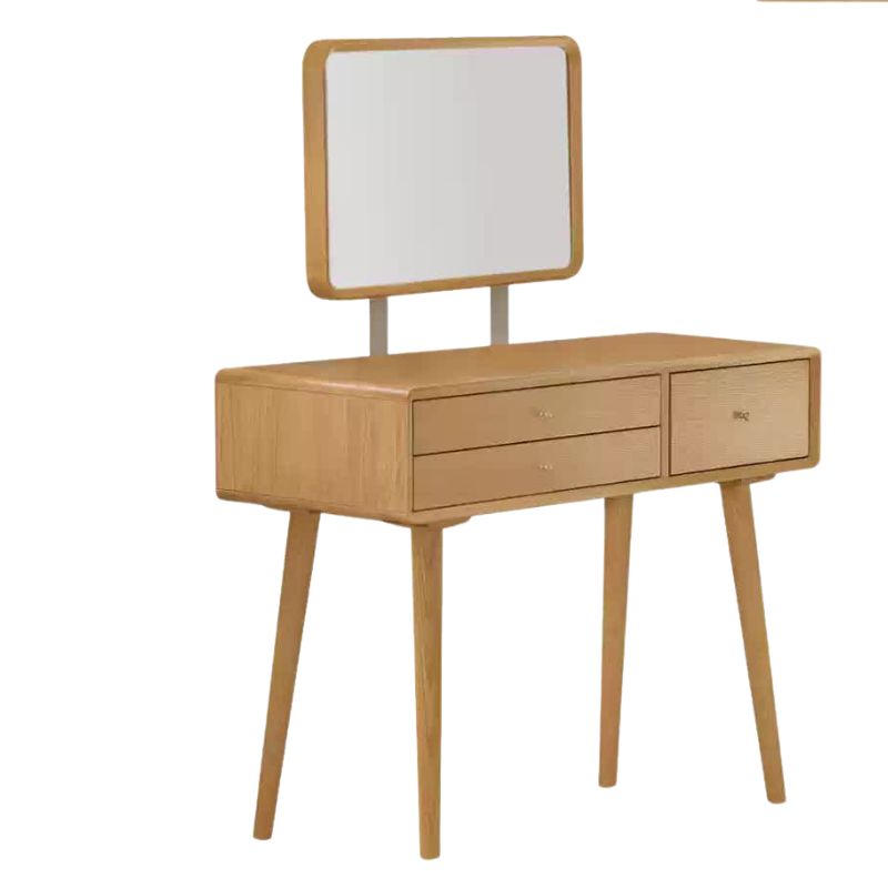 Stylish Oak Solid Wood Modern Dressing Table with Large Mirror - Perfect for Bedroom Vanity, Makeup Station & Home Decor