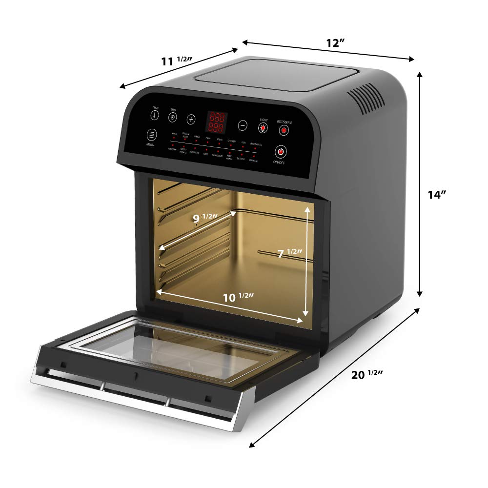 GoWISE USA GW44800-O 12.7-Quart 15-in-1 Digital Air Fryer Oven with Rotisserie & Dehydrator - Large Capacity Electric Air Fryer for Healthy Cooking - Includes 50 Recipes & Accessories - Perfect for Baking, Roasting, and Meal Prep (Black/Silver)