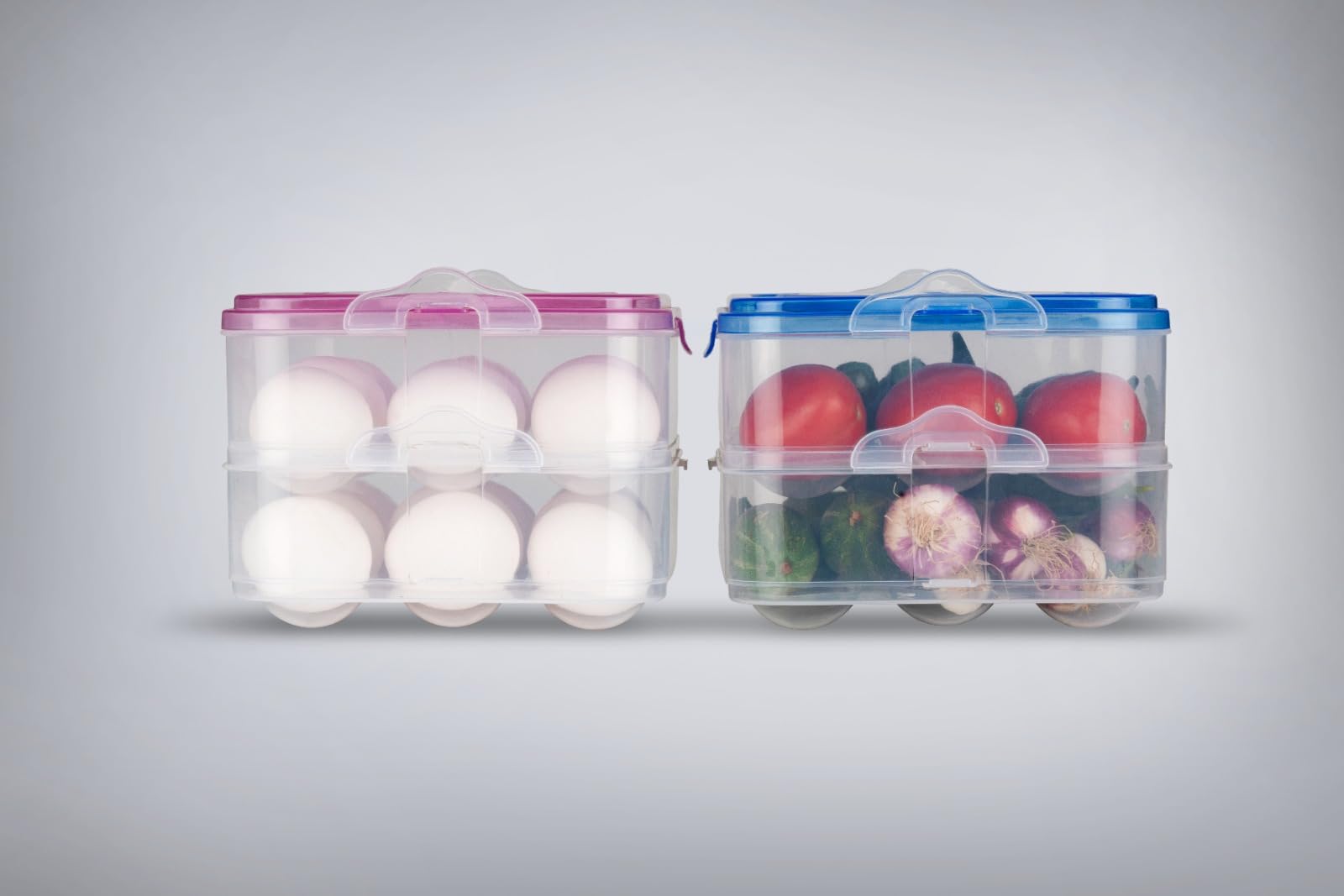 NEWON Stackable ABS Plastic Egg Storage Container - 3 Layer (36 Grid) Blue Egg Tray for Refrigerator & Kitchen Organization | Durable Fridge Egg Holder with Carry Handle | Perfect for Farm Fresh Eggs, Meal Prep & Space Saving Storage