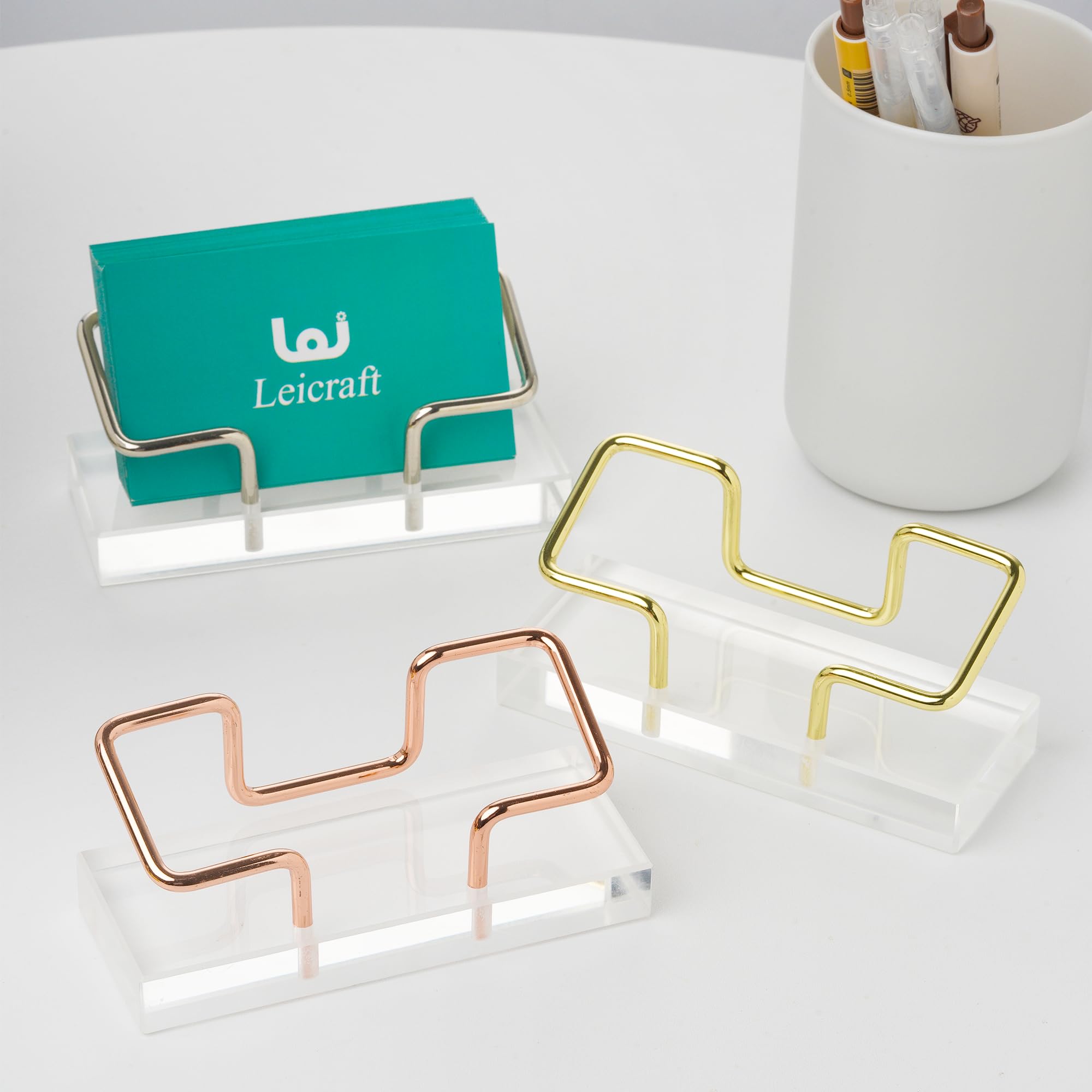 Premium Rose Gold Business Card Holder for Desk - Elegant Card Organizer & Office Accessory for Men & Women - Perfect for Professional Meetings, Networking Events & Office Organization