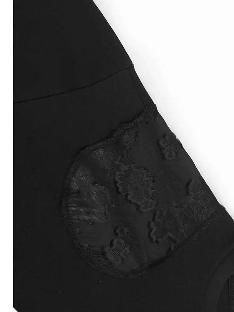 Black Lace Hollow Out Casual Sweatshirt for Women - Round Neck Long Sleeve Oversized Fashion Top - Spring Autumn 2025 Trendy Outfit - Perfect for Date Night, Office Wear & Casual Outings