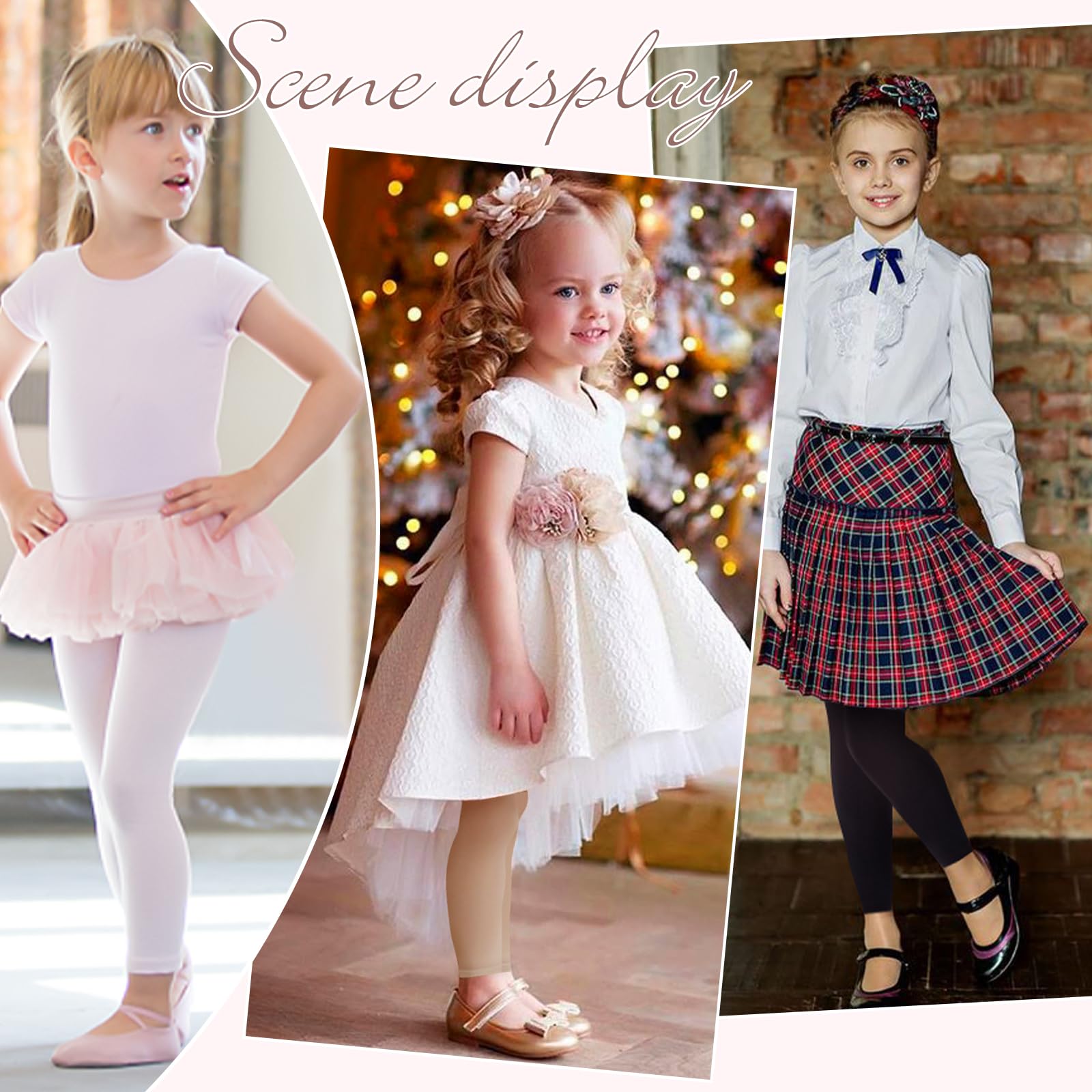 Girl's Ballet Tights (3 Pairs) - Black, White, Nude for Dance & School