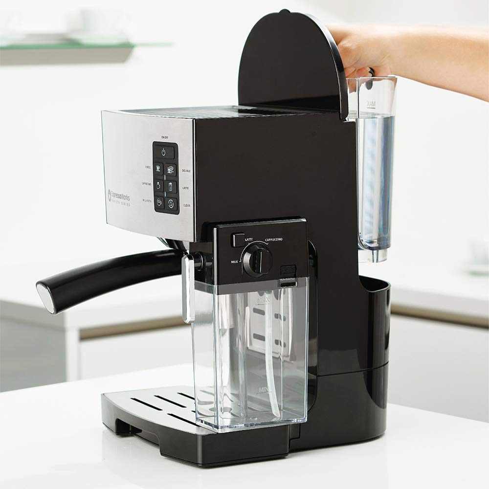 EspressoWorks 19-Bar Professional Espresso Machine with Milk Frother - 10-Piece Cappuccino & Latte Maker Set (1250W, Silver) - Perfect for Home Baristas, Coffee Shops & Office Use - Makes Rich Espresso, Creamy Lattes & Frothy Cappuccinos with One-Touch Operation - Ideal Coffee Gift for Holidays & Special Occasions