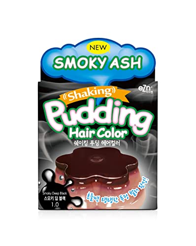 EZN Pudding Hair Dye Kit - Smoky Deep Black #1.0 | DIY Permanent Hair Color with Gloves & Brush | Korean Beauty Treatment for Home Use | Perfect for Salon-Quality Results & Special Occasions