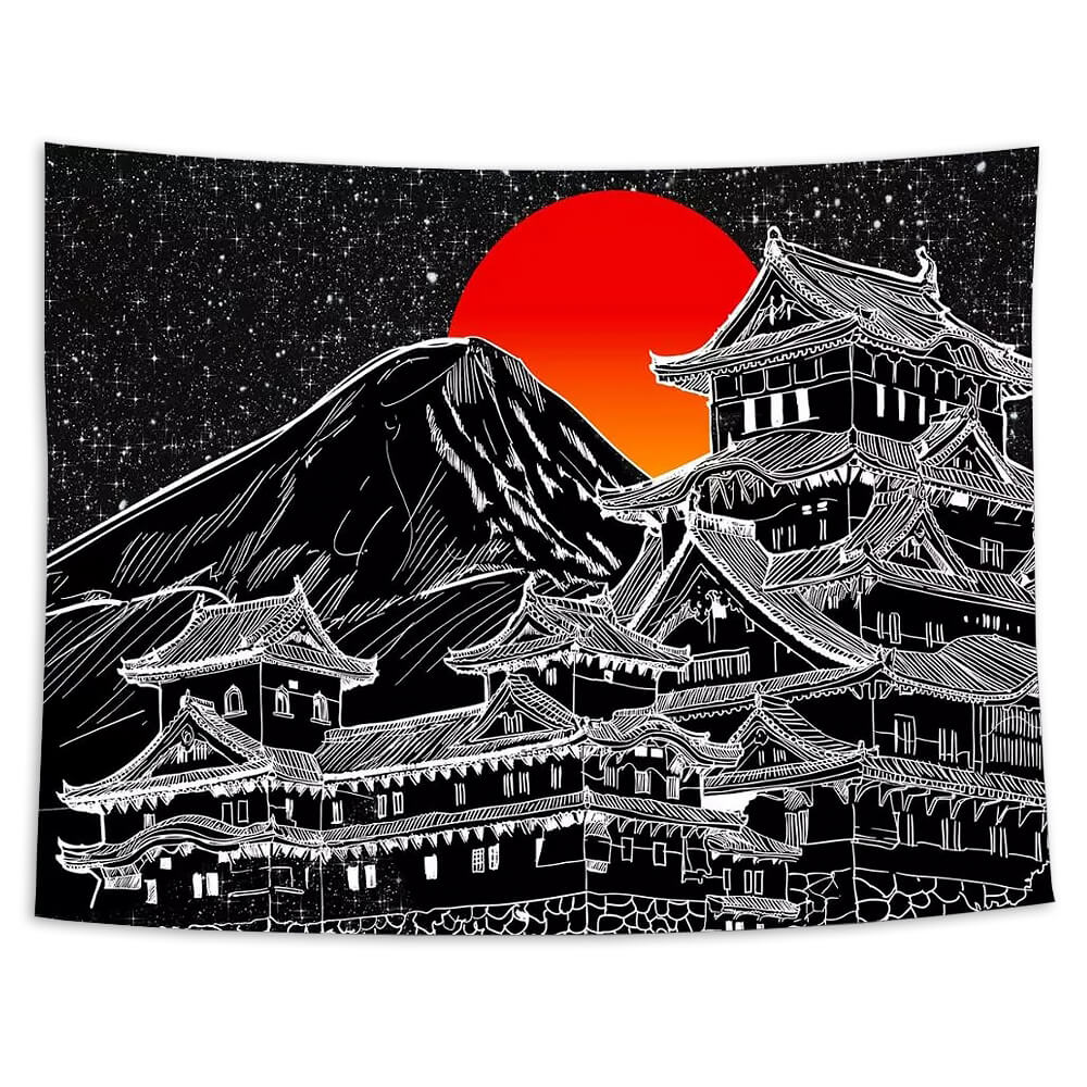 Japanese Village Sunset Tapestry Wall Hanging - Scenic Asian Home Decor for Living Room, Bedroom & Dorm