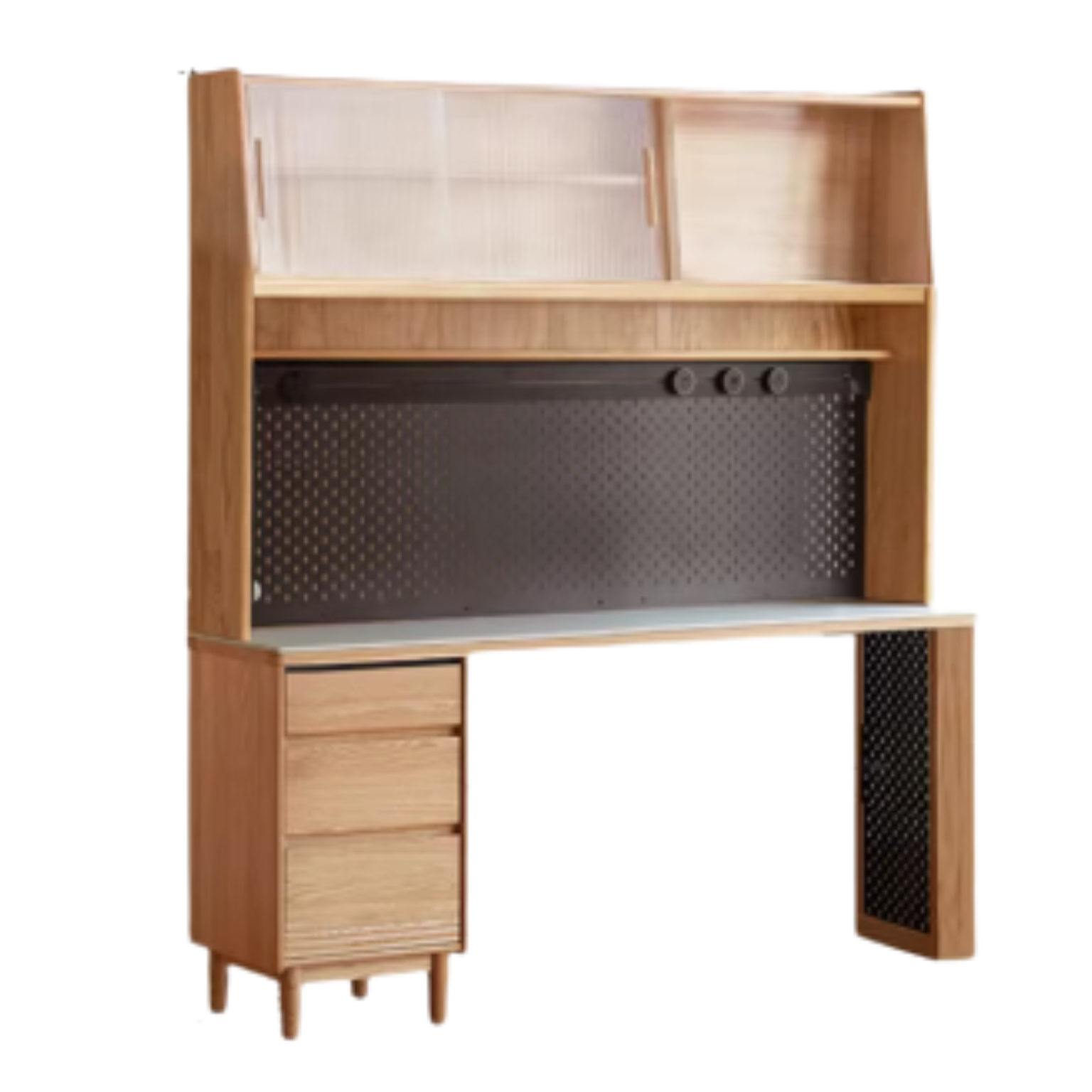 59.1x17.7x73.4 inch / 150.4x45x186.5 cm / Natural wood color / Oak rock board sideboard + upper shelf + Bull electric rail