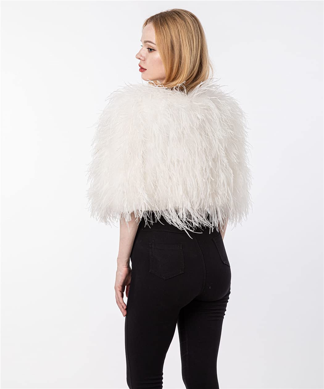 Luxury White Ostrich Feather Shawl Cape for Women - Elegant Wedding Bridal Wrap, Party Accessory, Romantic Blush Furry Stole - Perfect for Bridal Showers, Evening Galas, and Special Occasions