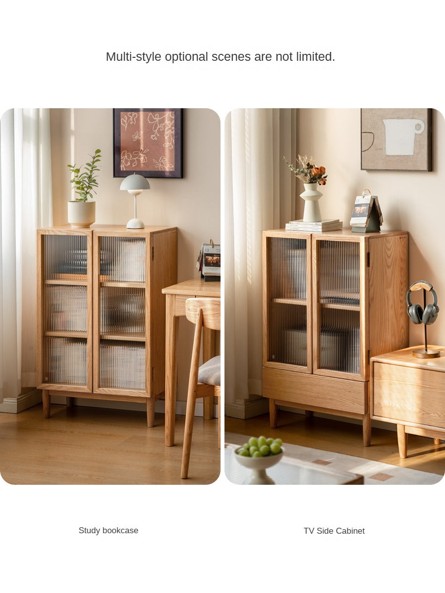 Modern Solid Oak & Beech Wood Side Cabinet - Minimalist Design for Living Room, Bedroom or Office Storage