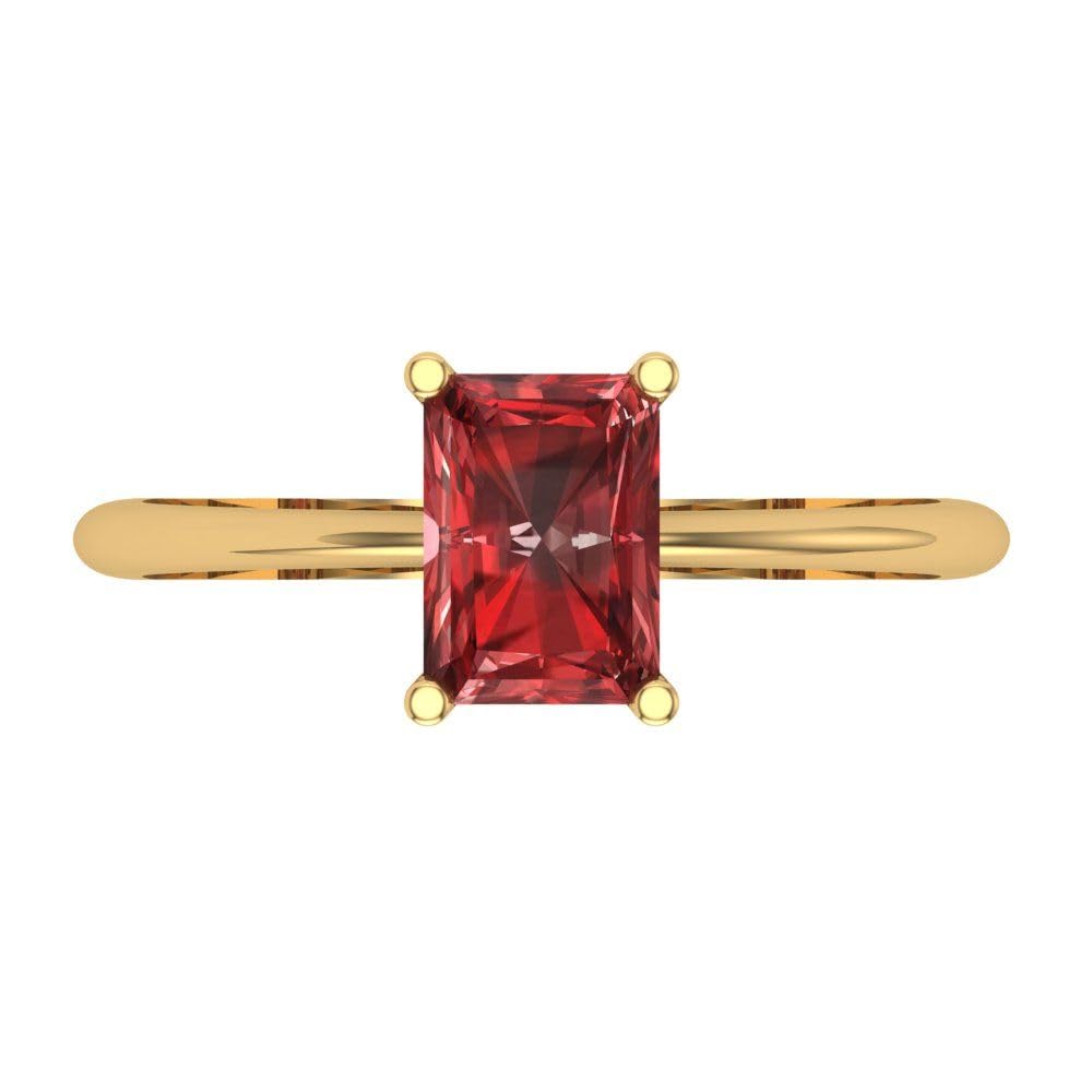 0.95ct Natural Scarlet Red Garnet Radiant Cut Solitaire Ring - 14k Yellow Gold Classic Designer Statement Jewelry for Women | Engagement, Anniversary & Special Occasion Gift