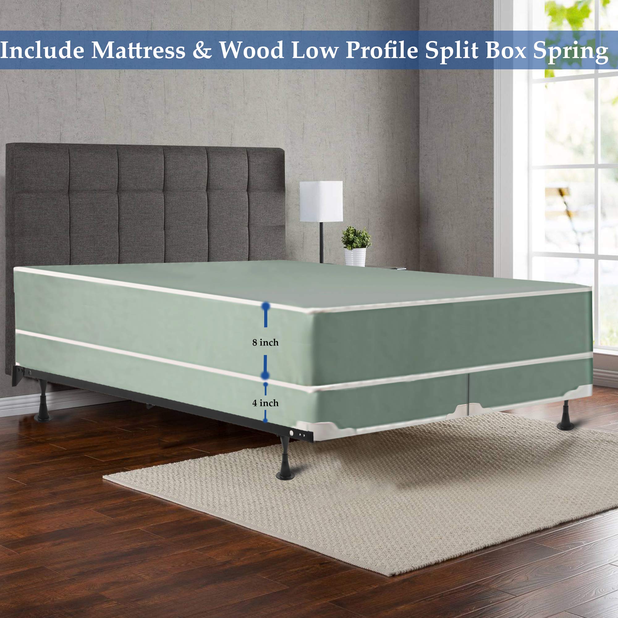 Mayton 8-Inch Firm Double-Sided Waterproof Vinyl Innerspring Mattress with Split Wood Box Spring - King Size Bed Set for Master Bedroom & Guest Room