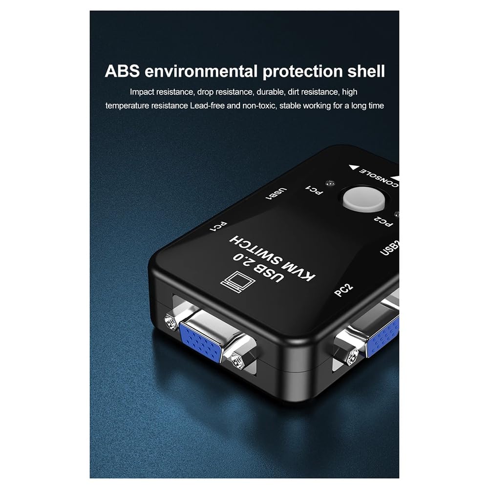 ANNJUC 2-Port USB KVM Switch with VGA/SVGA Support - Keyboard, Mouse & Monitor Sharing Switch for 2 Computers | Perfect for Home Office, Gaming Setup & Multi-PC Workstations