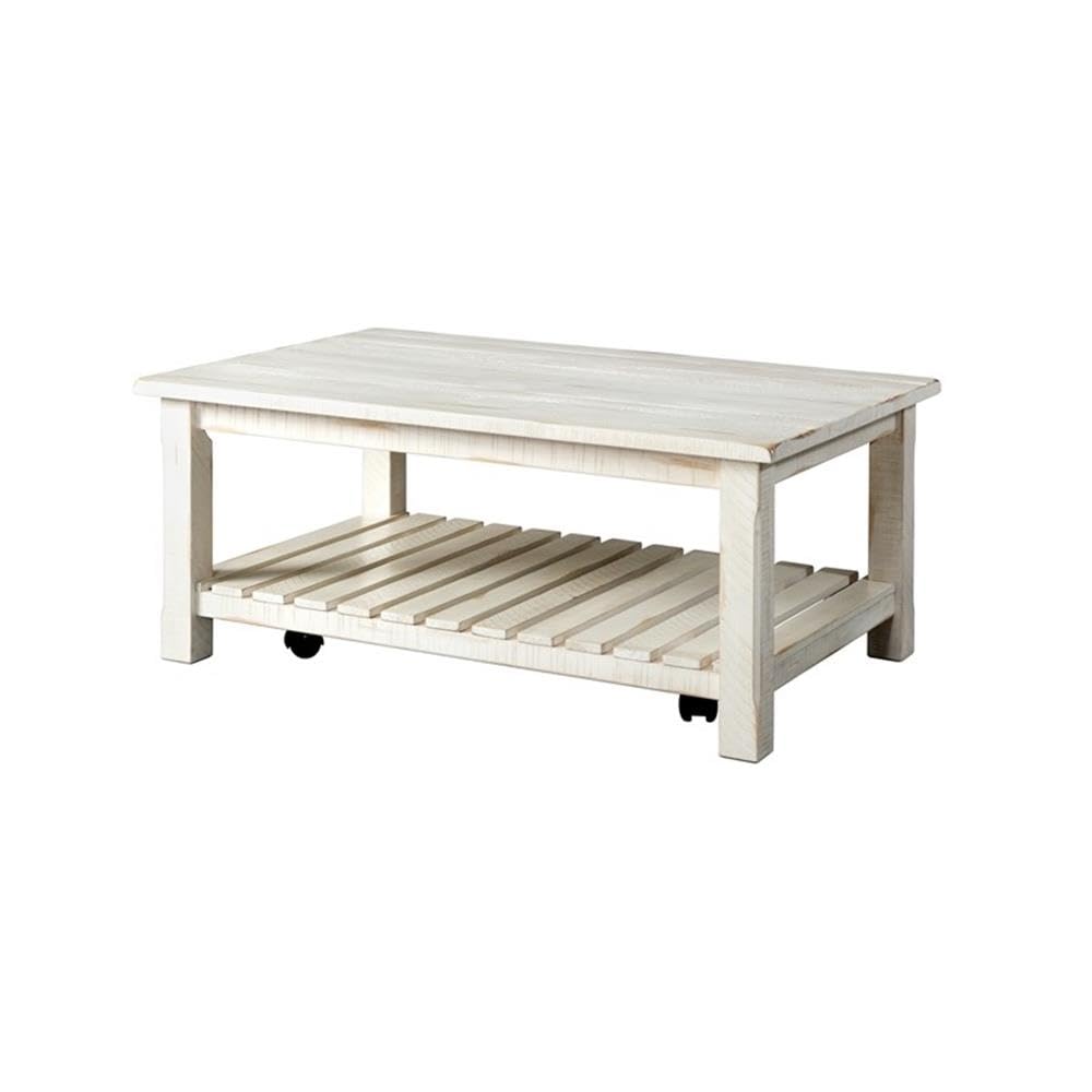 BOWERY HILL Solid Wood Barn Door Coffee Table - Antique White Finish | Rustic Farmhouse Living Room Furniture for Home Decor