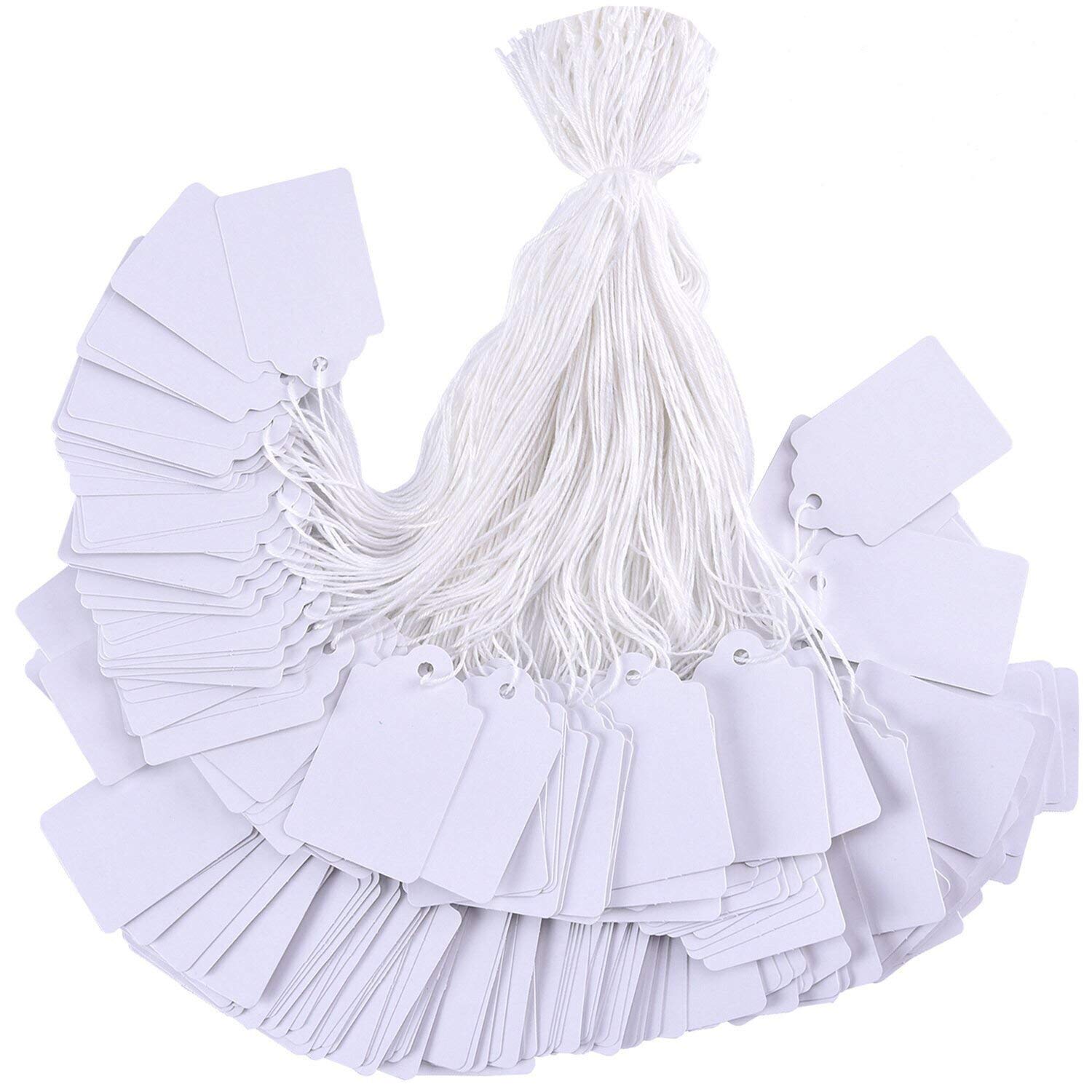 400 Pcs White Blank Tags with String - DIY Crafts Writable Labels for Gift Wrapping, Organizing & Marking - Bulk Pack of 400 White Strung Tags for Retail, Crafts & Home Organization