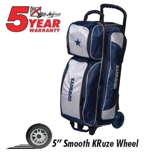 KR NFL Triple Roller Dallas Cowboys Bowling Bag - Durable Rolling Bowling Tote for Team Fans - Perfect for League Games, Tournaments & Travel