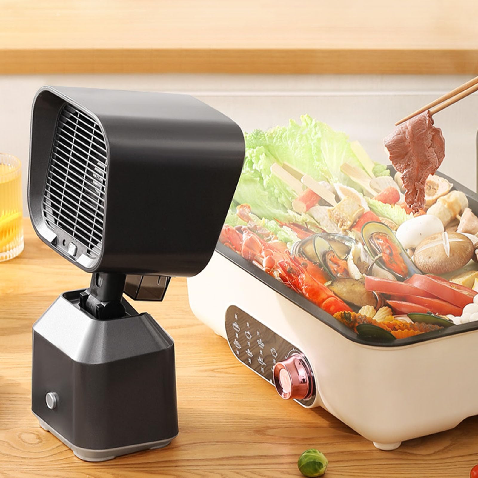 Portable Range Hood with 2-Speed Exhaust Fan - Detachable Mini Kitchen Ventilation Fan for Indoor BBQ, Hot Pot & Cooking - Compact Desktop Design (US Plug) - Perfect for Apartments, RVs & Small Kitchens