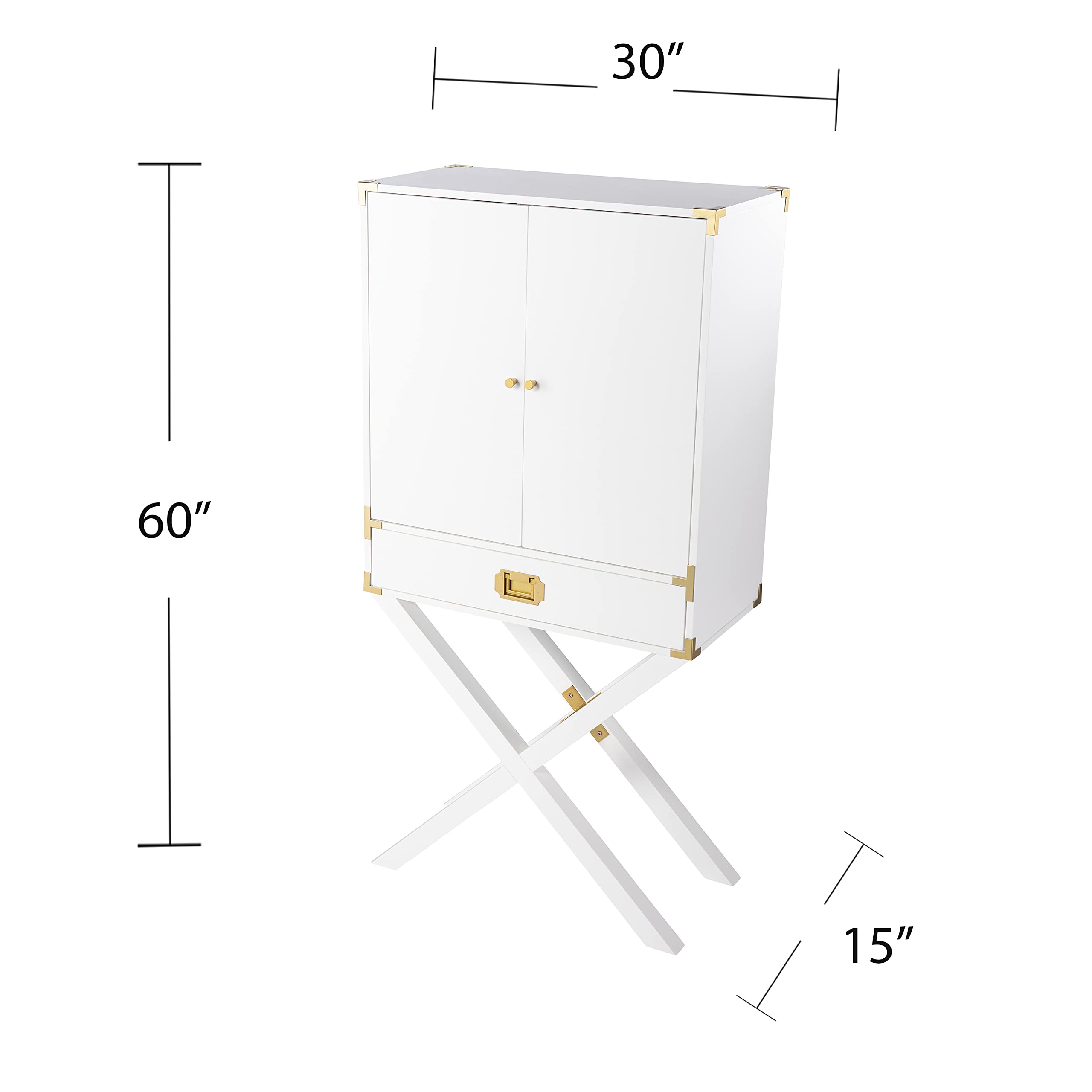 SEI Furniture White Campaign Tall Bar Cabinet with Storage - Modern Home Bar Organizer for Living Room, Dining Room & Kitchen