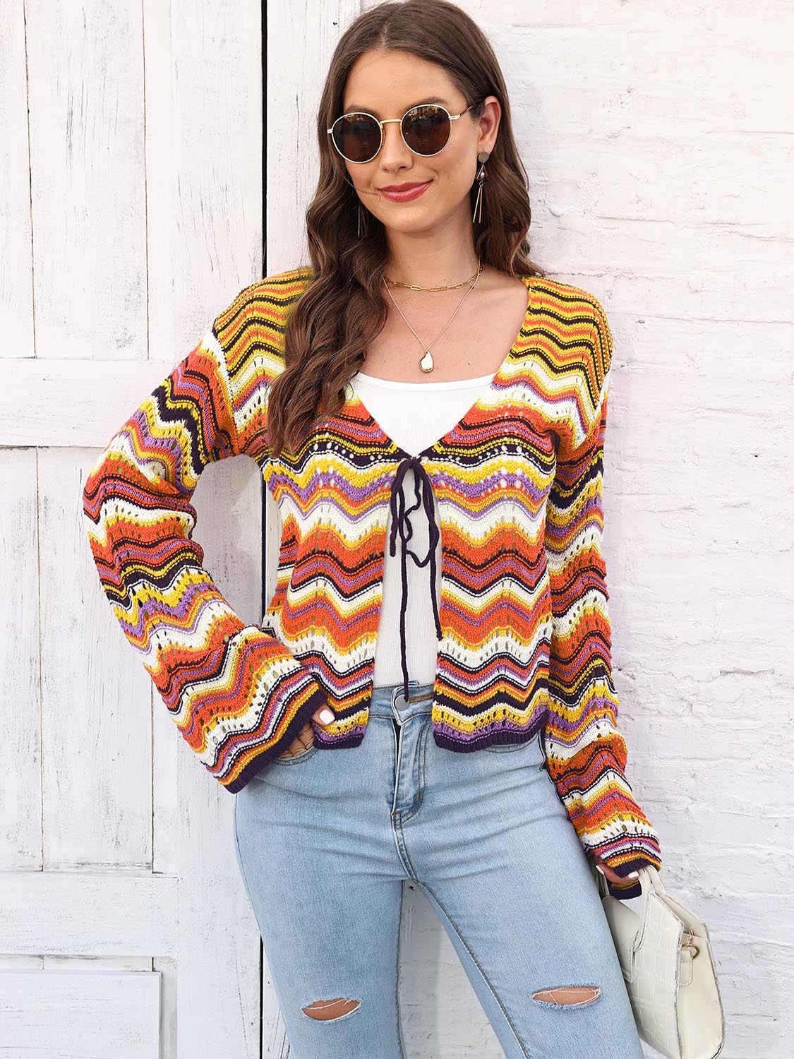 Boho Striped Cardigan for Women - Lightweight Knit Open Front Long Sleeve Cover Up - Perfect for Fall, Spring & Layering Outfits