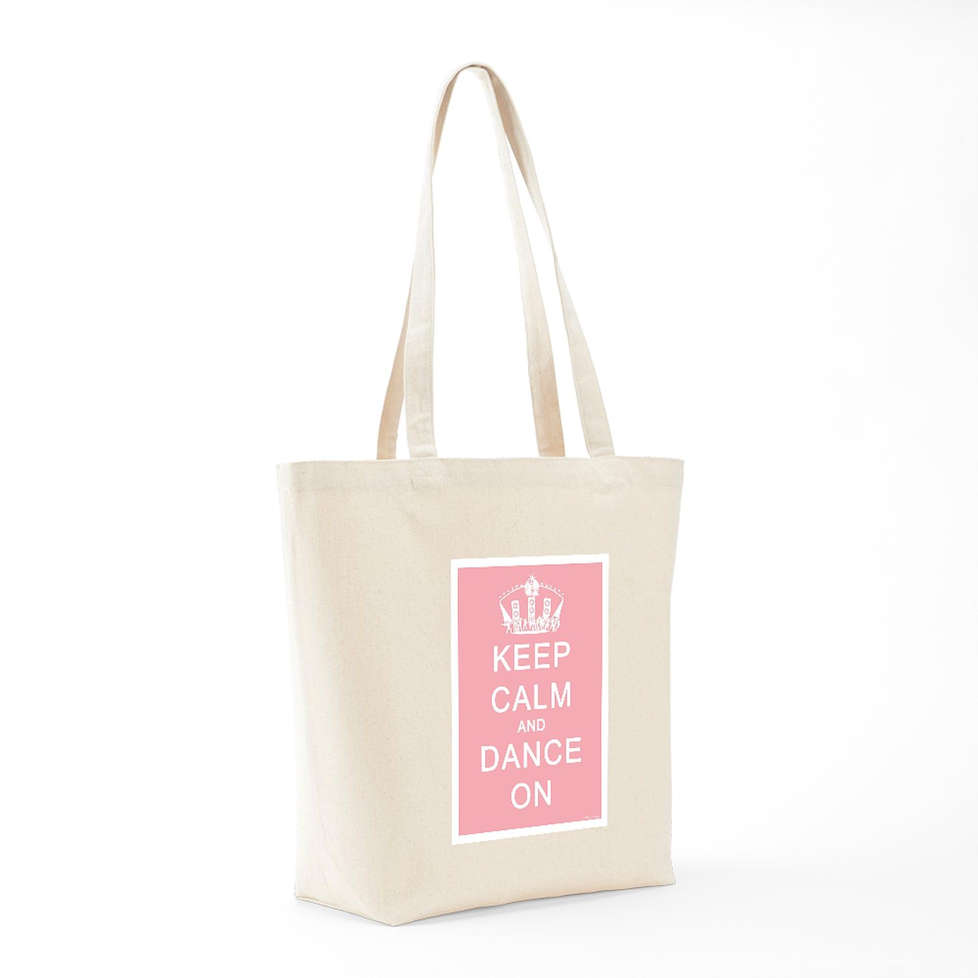 Keep Calm And Dance On Pink Canvas Tote Bag - Reusable Natural Shopping Bag for Groceries, Beach & Daily Use